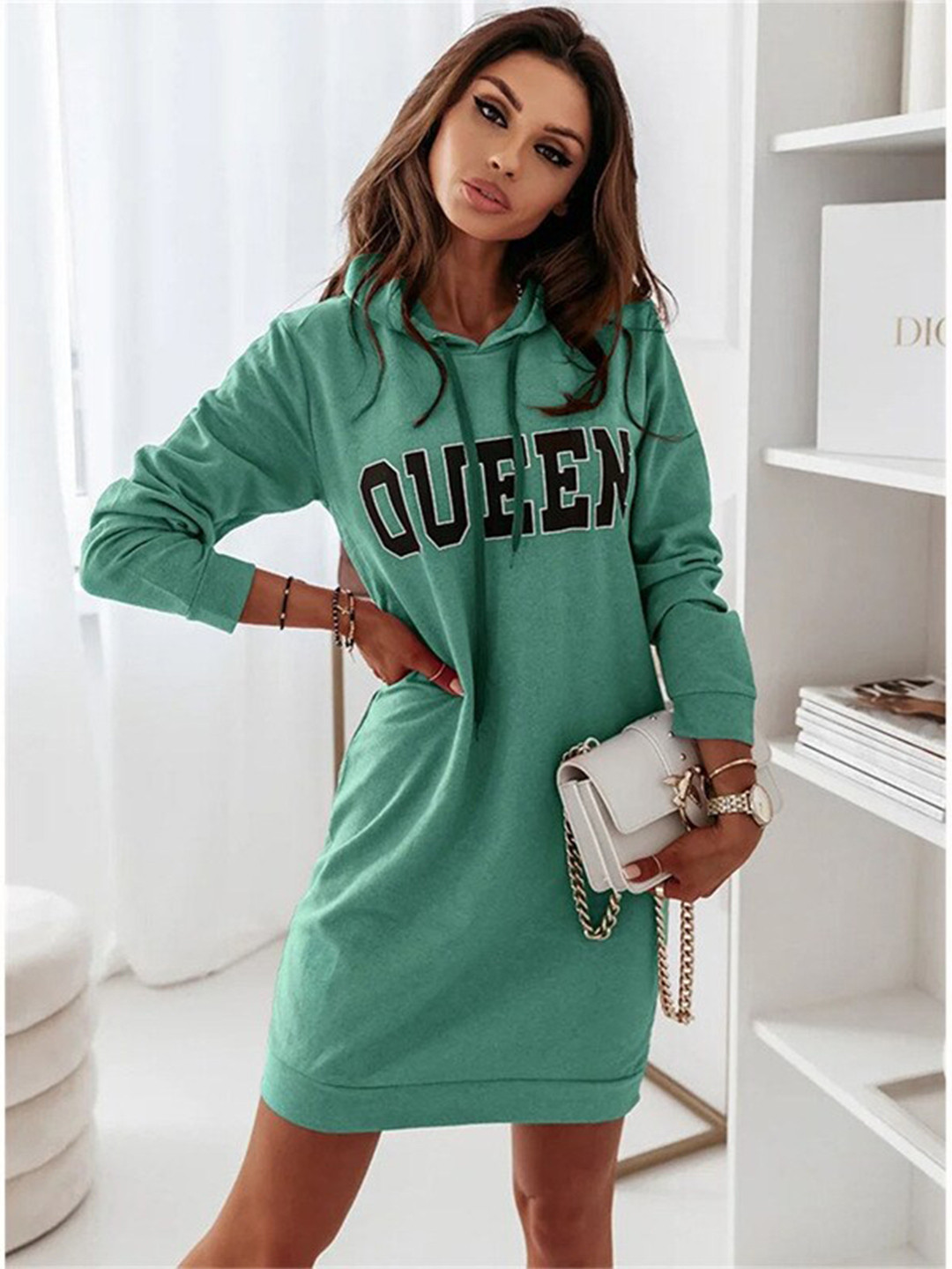 

BoStreet Women Green Hooded T-shirt Dress