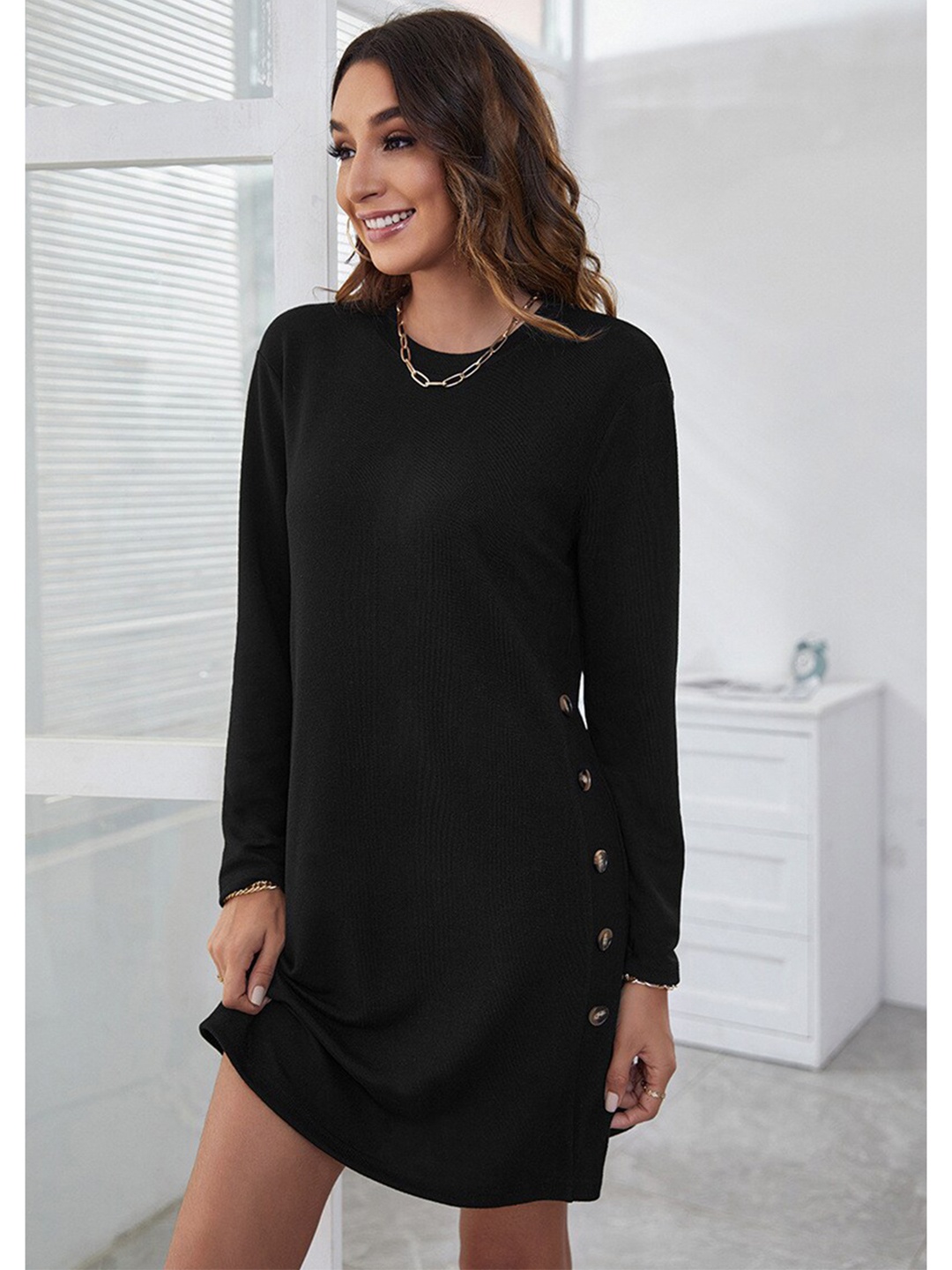 

StyleCast Women Black Solid Full Sleeves A Line Mini Dress