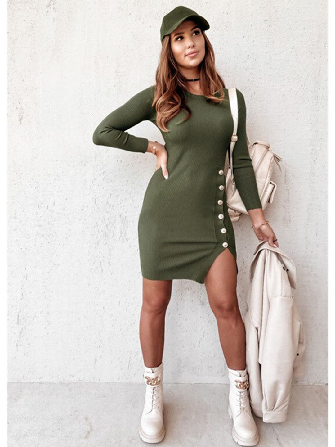 

BoStreet Green Solid Round neck Bodycon Dress