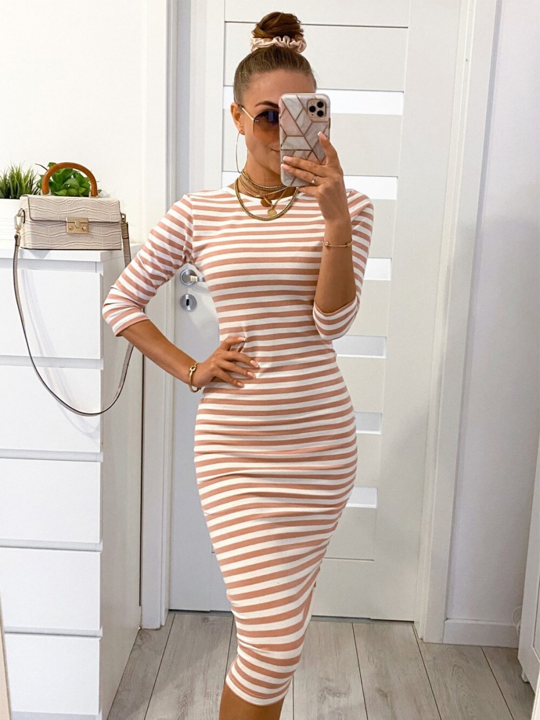 

BoStreet Women Brown & White Striped Maxi Dress