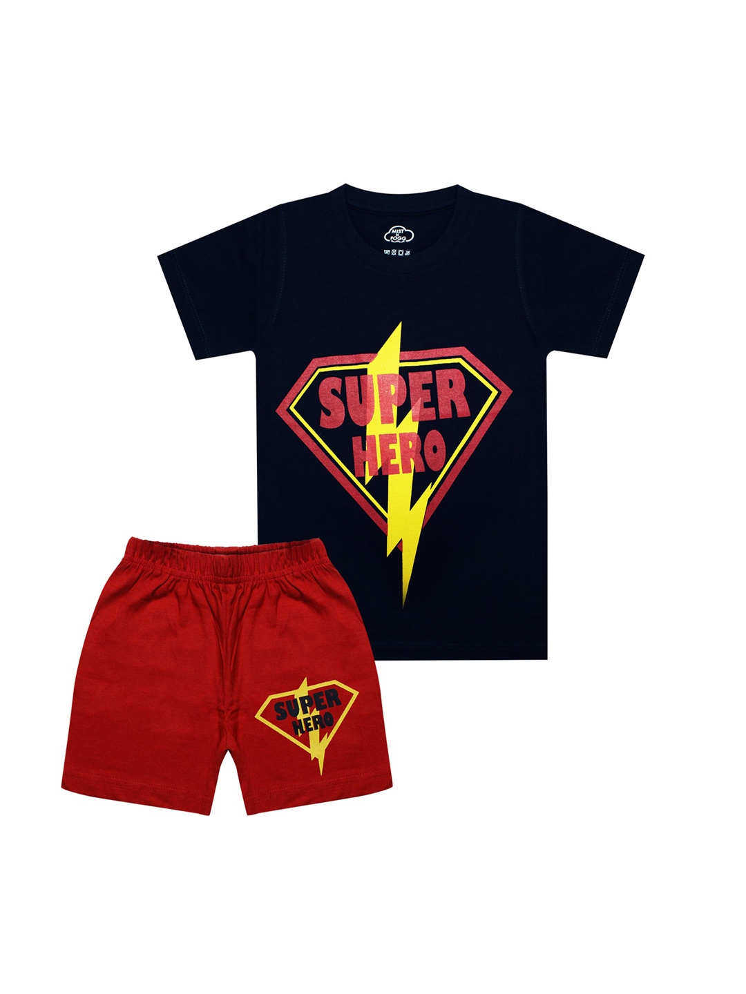 

MIST N FOGG Boys Navy Blue & Yellow Printed Clothing Set