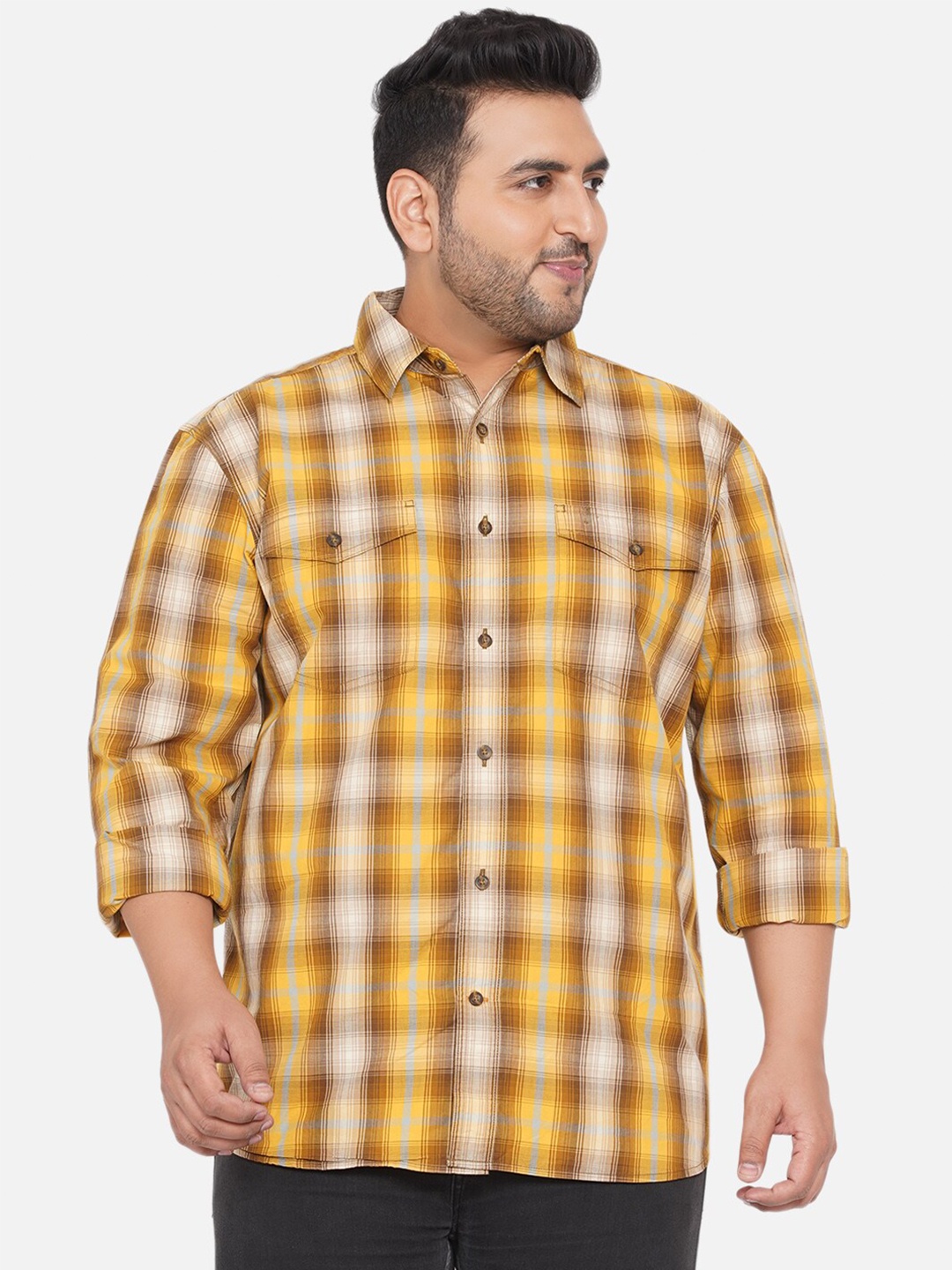 

Santonio Men Yellow Classic Checked Casual Shirt