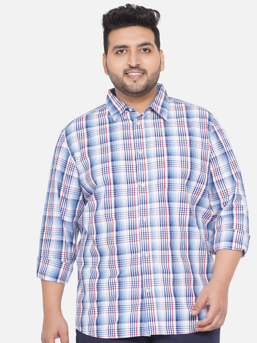 

Santonio Men Blue Classic Tartan Checks Checked Casual Plus Size Shirt