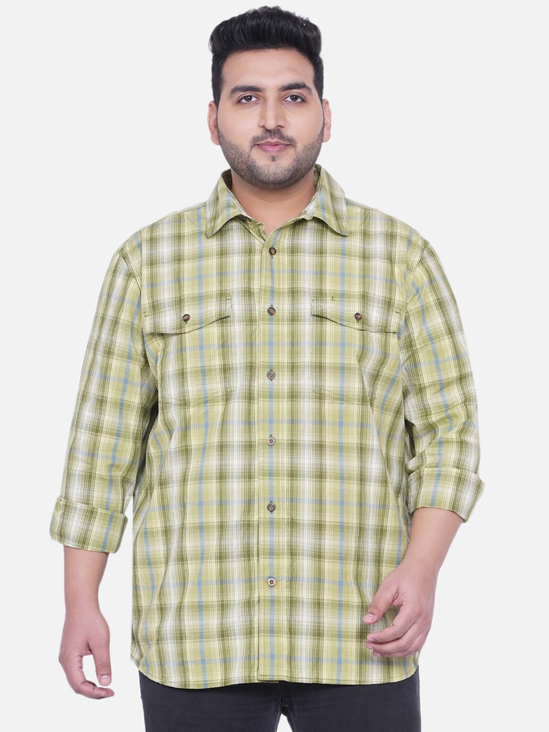 

Santonio Men Green Classic Tartan Checks Checked Casual Shirt