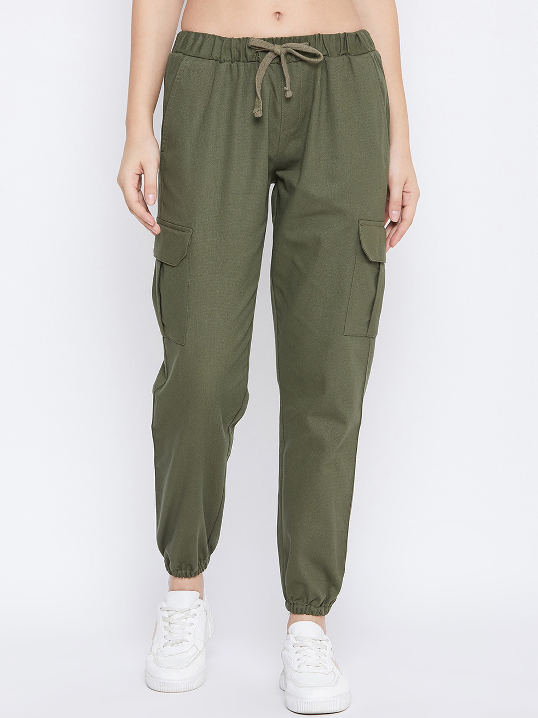 

Q-rious Women Olive Green Pure Cotton Joggers Trousers