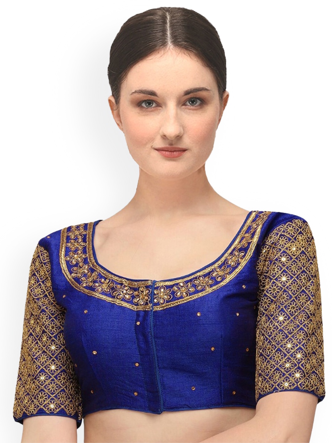 

Sumaira Tex Women Blue Embroidered Saree Blouse