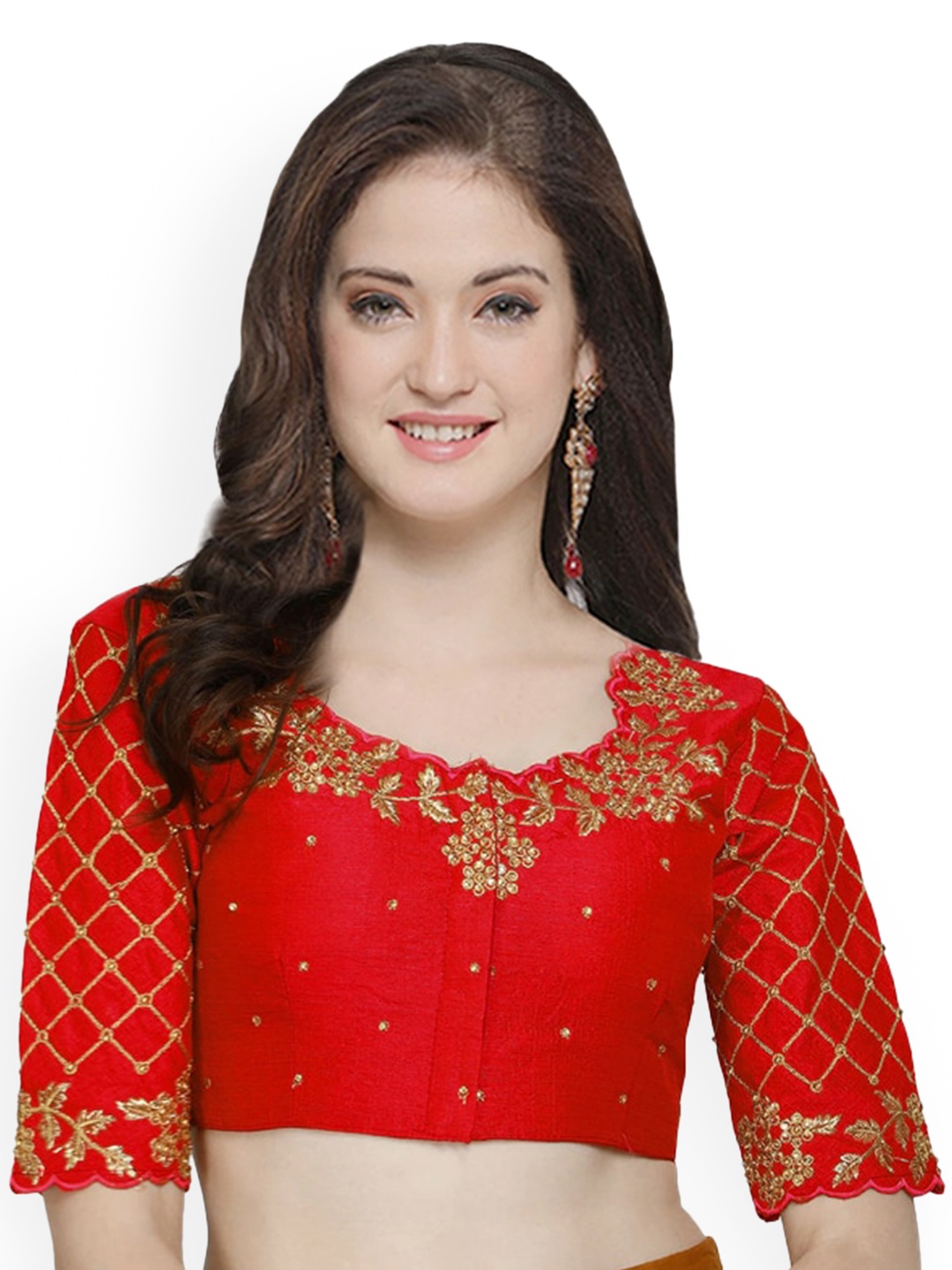 

Sumaira Tex Women Red & Gold-Coloured Embroidered Saree Blouse