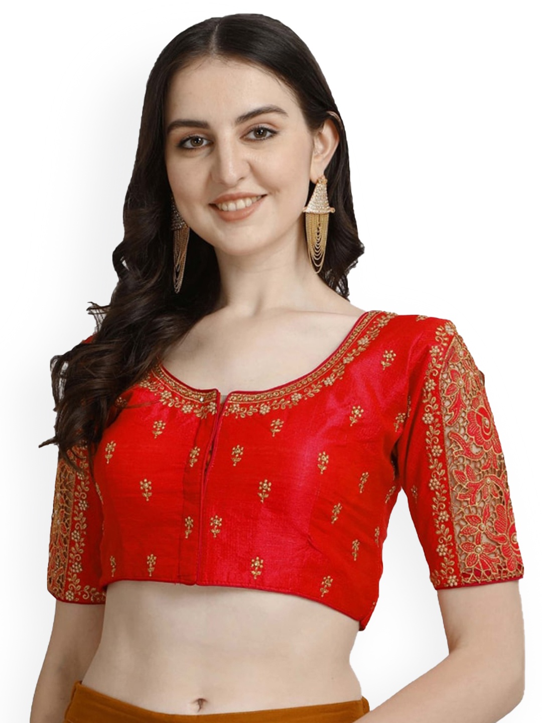 

Sumaira Tex Women Red Embroidered Saree Blouse