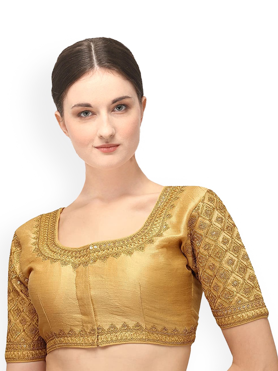 

Sumaira Tex Beige & Gold-Coloured Embroidered Saree Blouse