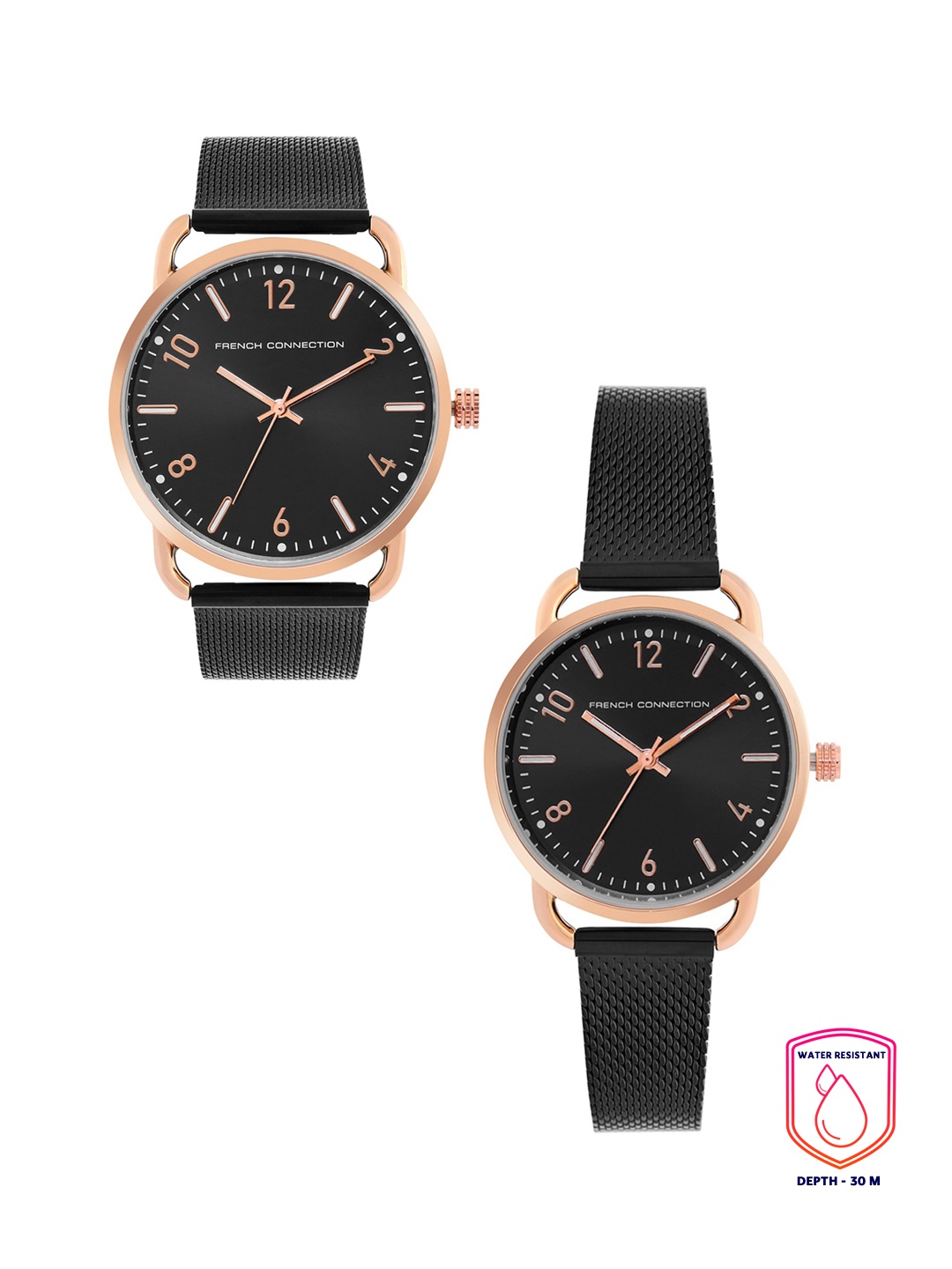 

French Connection Black Analog Round Dial Amiti Couple Watch