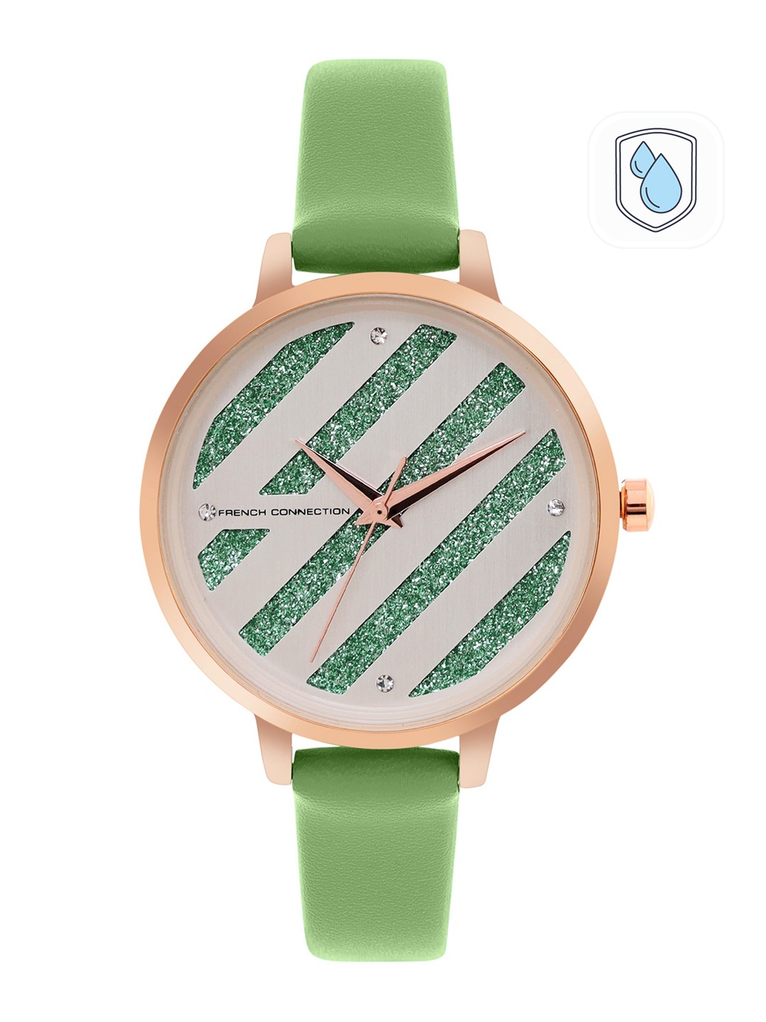 

French Connection Women Green Embellished Dial & Green Leather Straps Analogue Watch