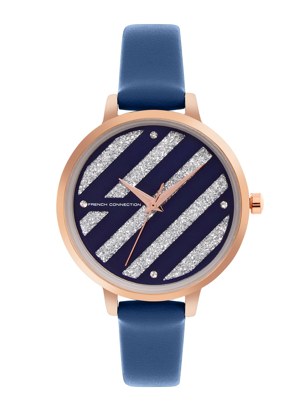 

French Connection Women Embellished Dial & Leather Straps Analogue Watch, Blue