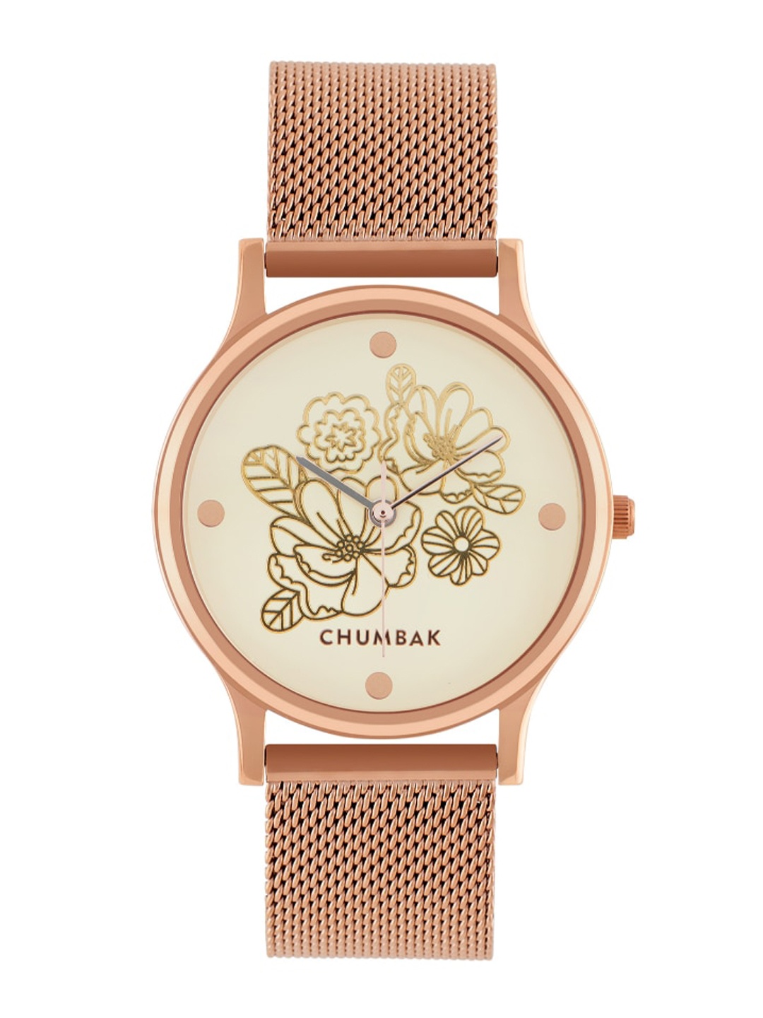 

TEAL BY CHUMBAK Women White Brass Embellished Dial & Rose Gold-Plated Analogue Watch