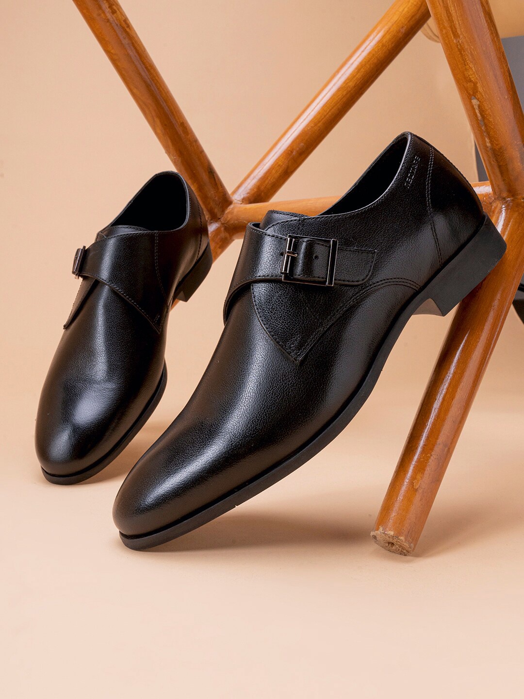 

Red Tape Men Black Solid Leather Formal Monks