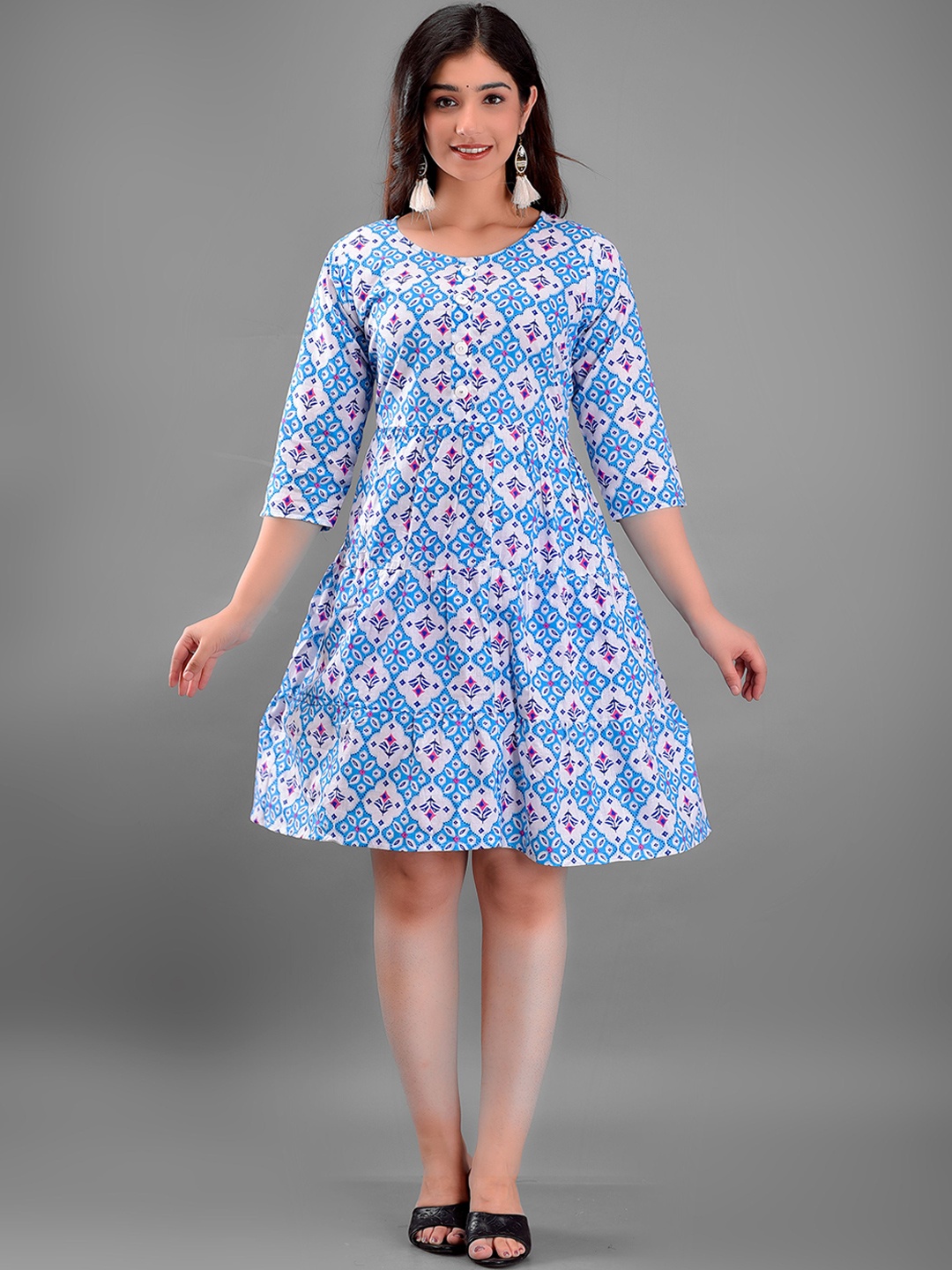 

KALINI Women Turquoise Blue Floral A-Line Dress