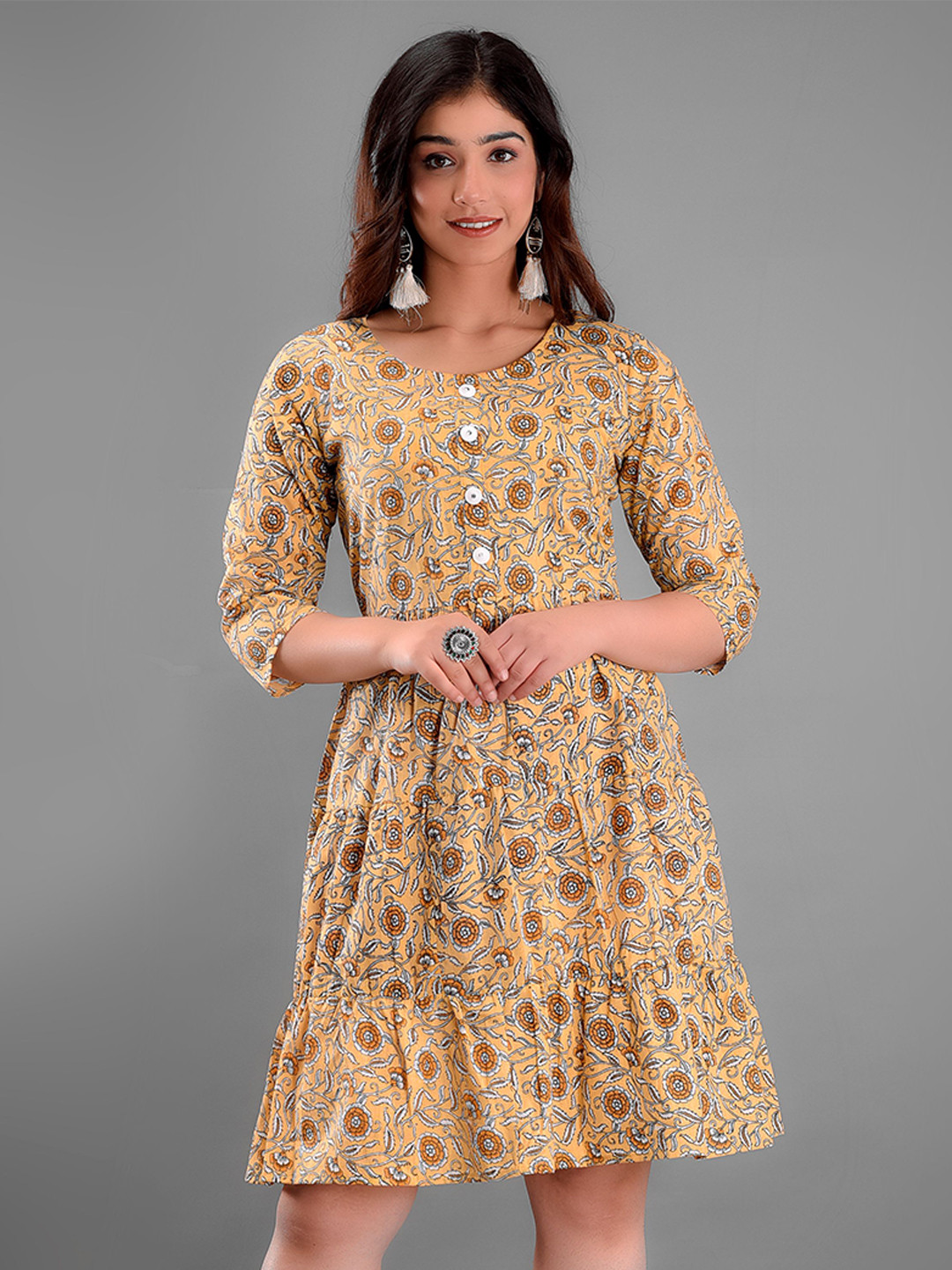 

KALINI Beige Floral A-Line Dress