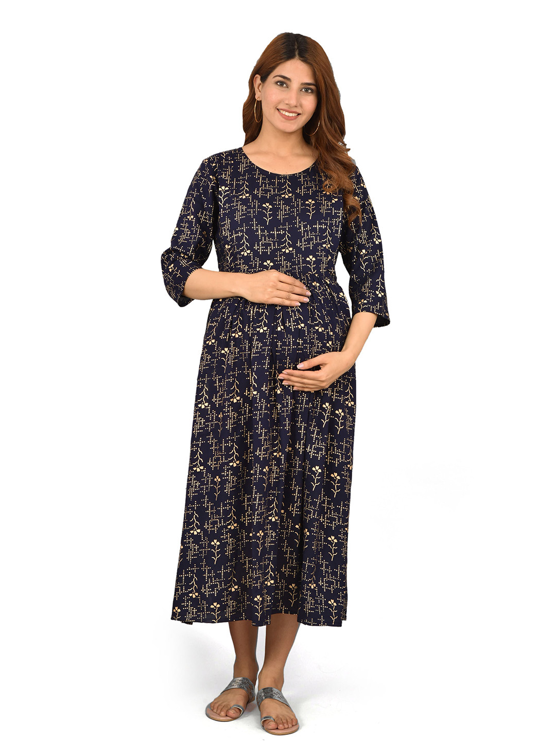 

KALINI Navy Blue Floral Maternity Dress