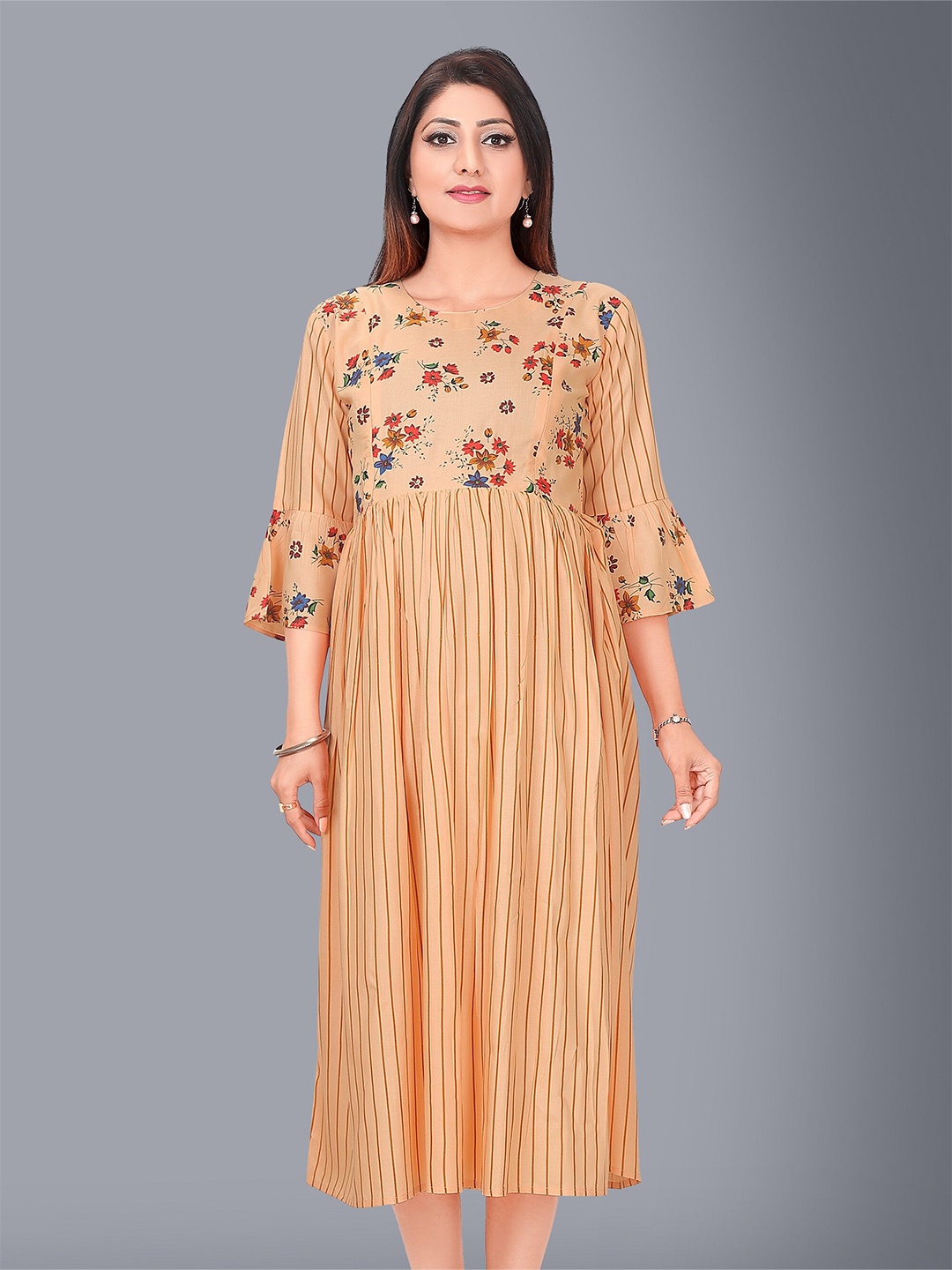 

Ayukti Orange & Red Striped Maternity Feeding Midi Dress