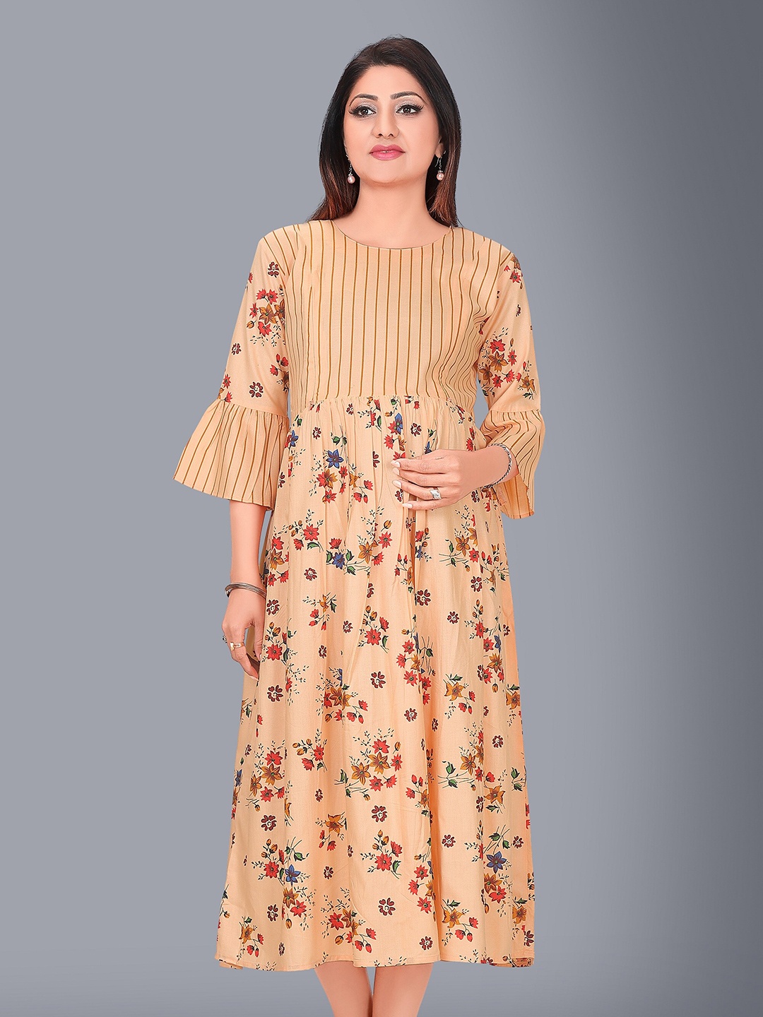 

Ayukti Orange Floral Maternity Midi Dress