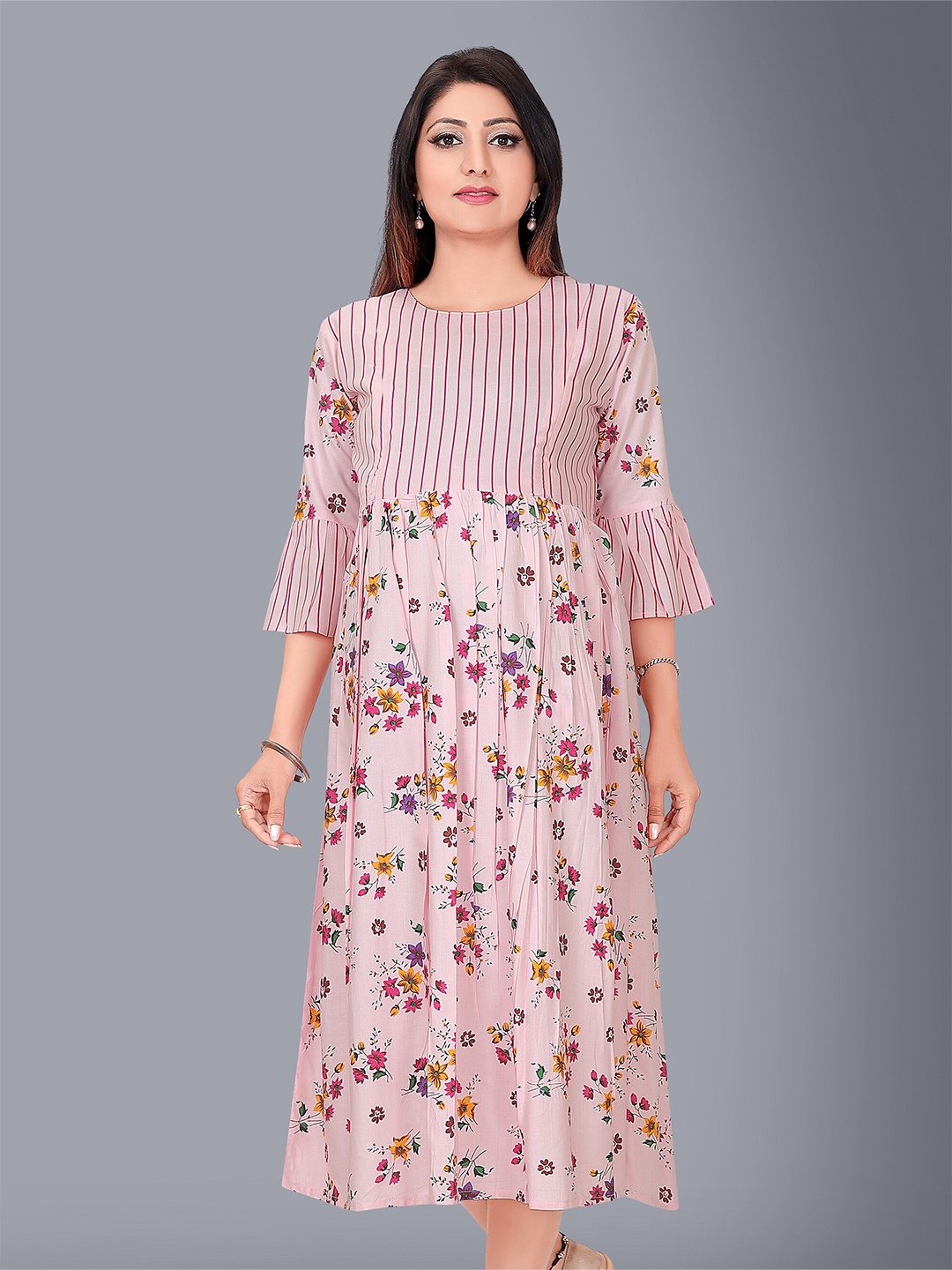 

Ayukti Pink Floral Printed Maternity Midi Dress