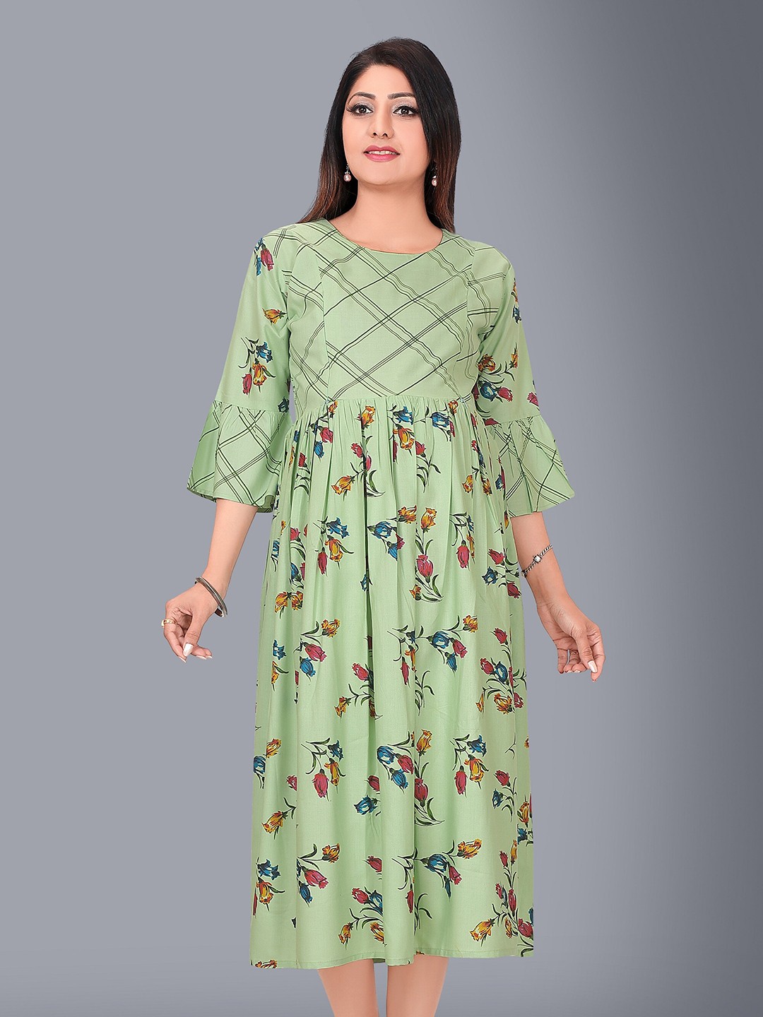 

Ayukti Green Floral Maternity Empire Midi Dress
