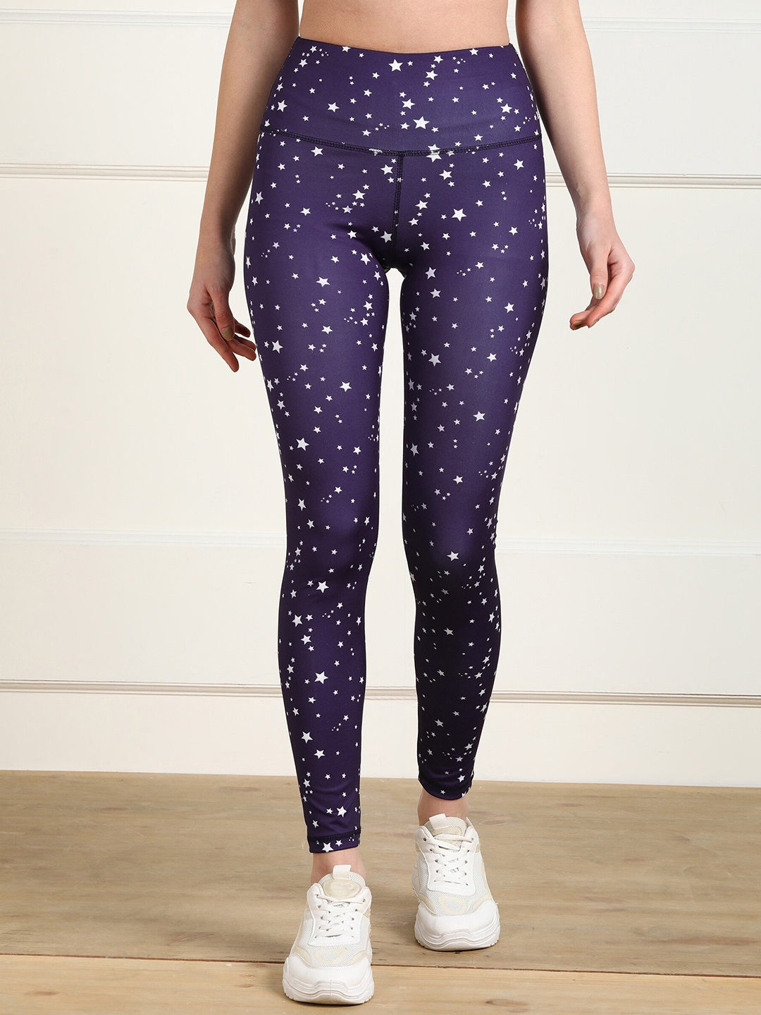 

Rock Paper Scissors Women Blue Printed High Waisted Training Or Gym Tights