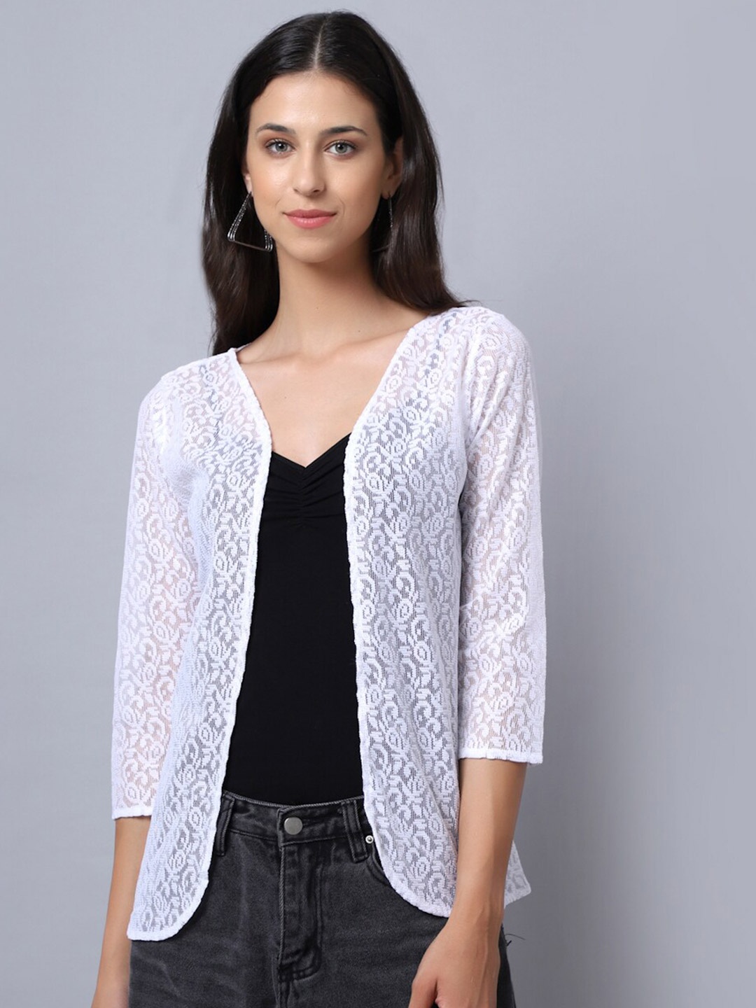 

Rute Women White Self-Design Shrug