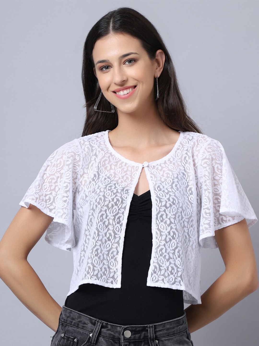 

Rute Women White Self-Design Cotton Shrug