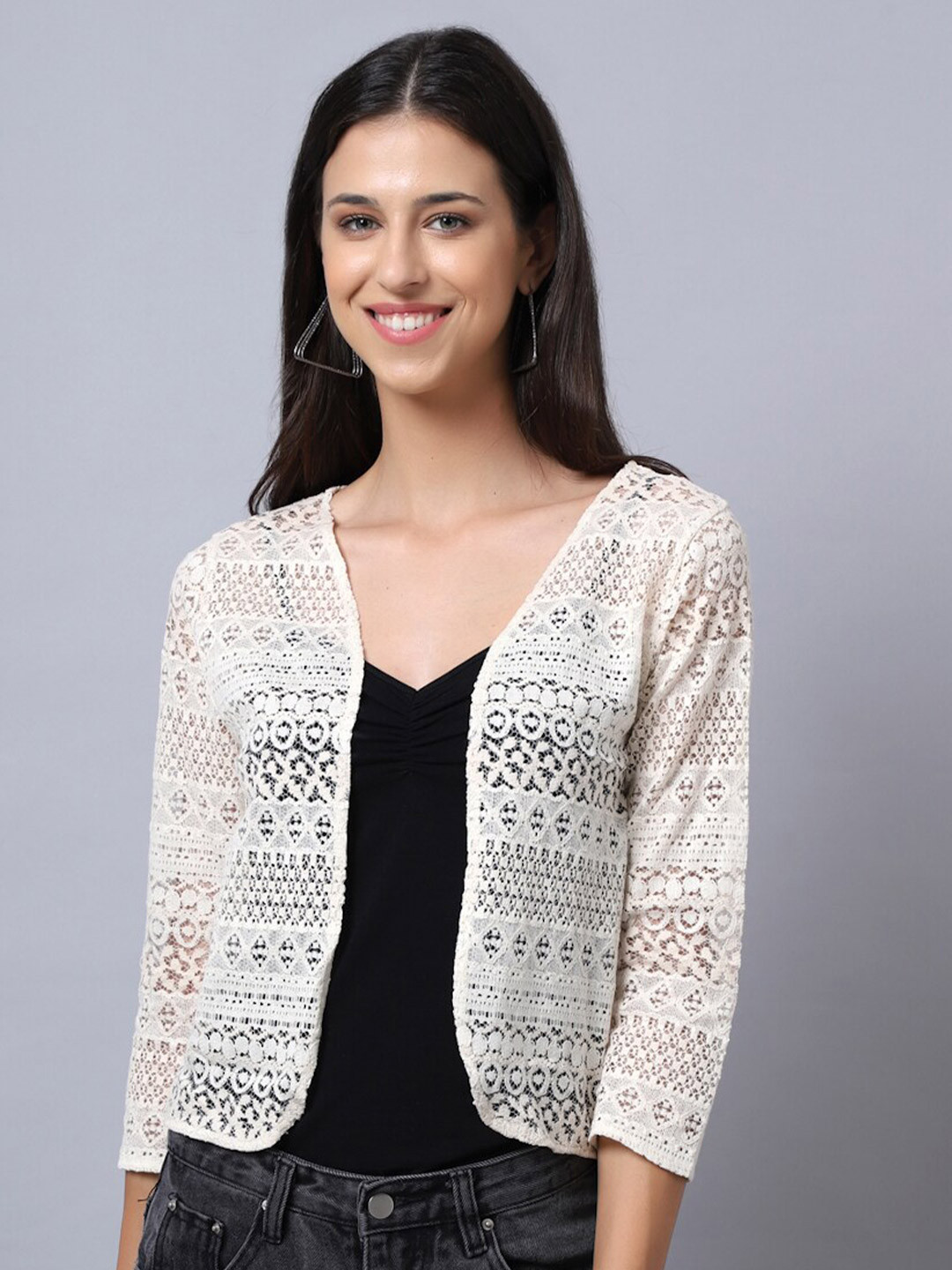 

Rute Women Off White Self-Design Cotton Shrug