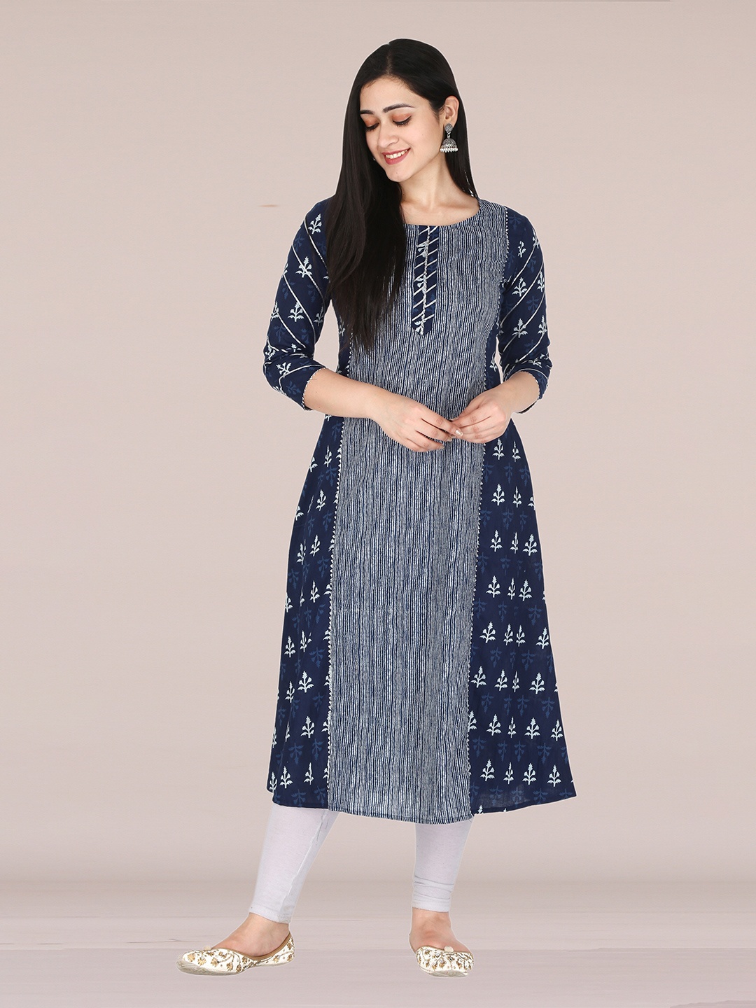 

KANNAHI Women Ethnic Motifs Printed Indigo A-line Kurta, Blue