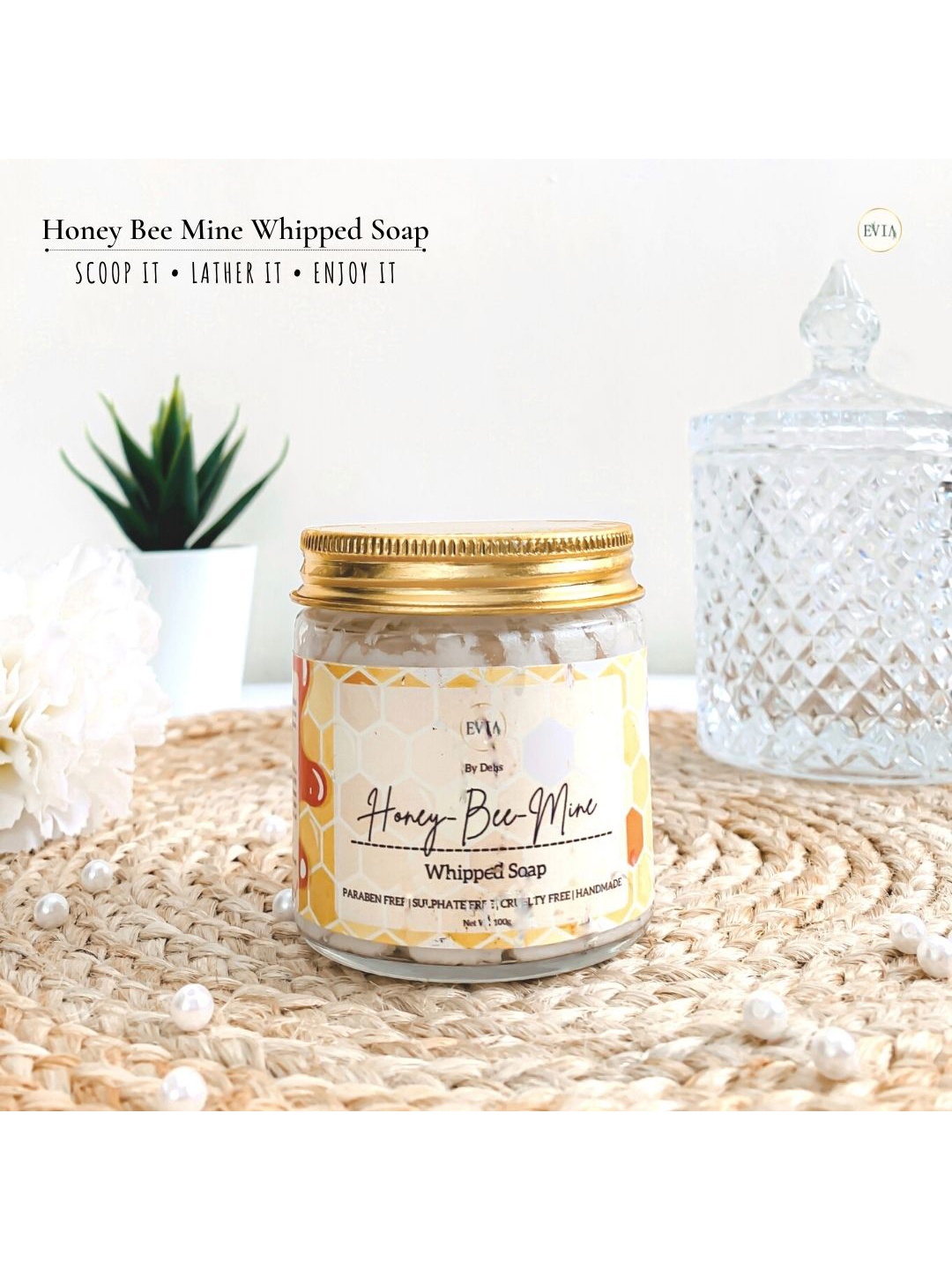 

EVIA Honey-Bee-Mine Whipped Soap with Honey & Almond Extract - 100g, White