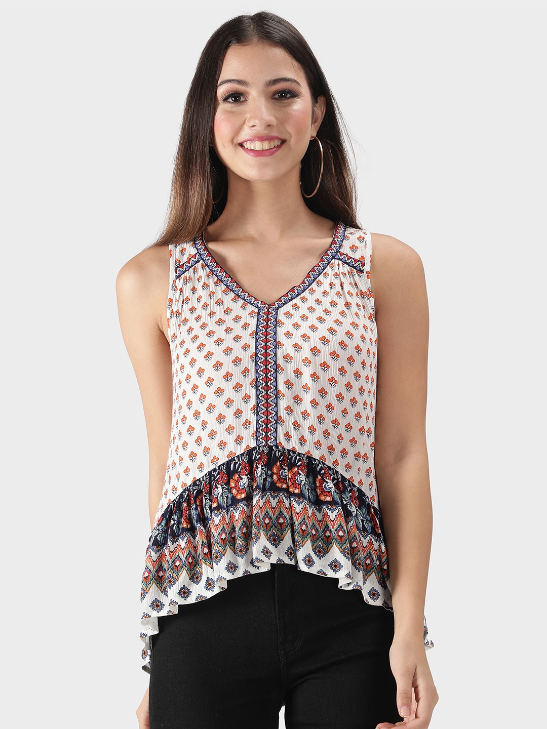 

DEBONATELLA Beige Print Crepe Top