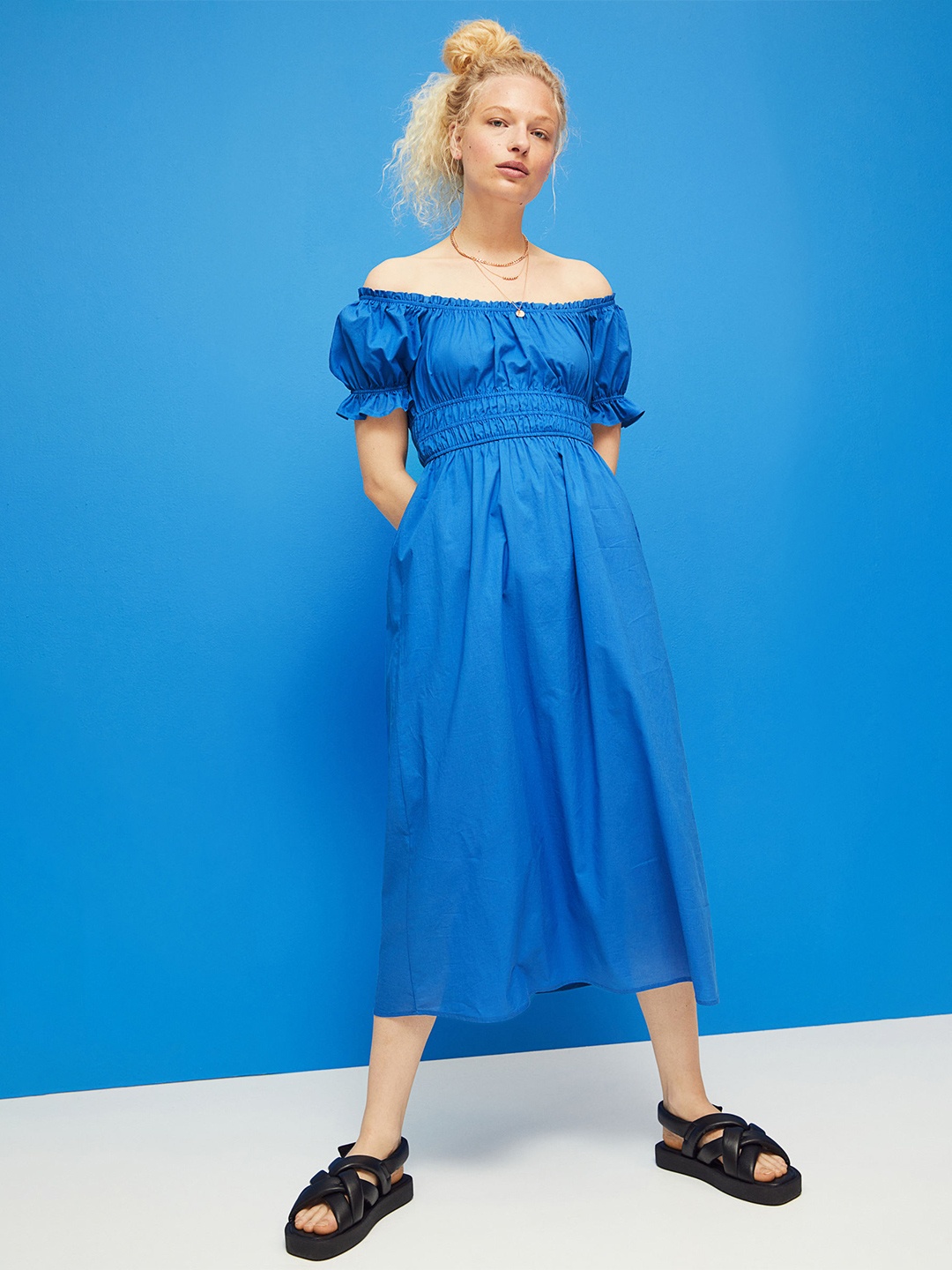 

H&M Women Blue Off-the-shoulder Dress