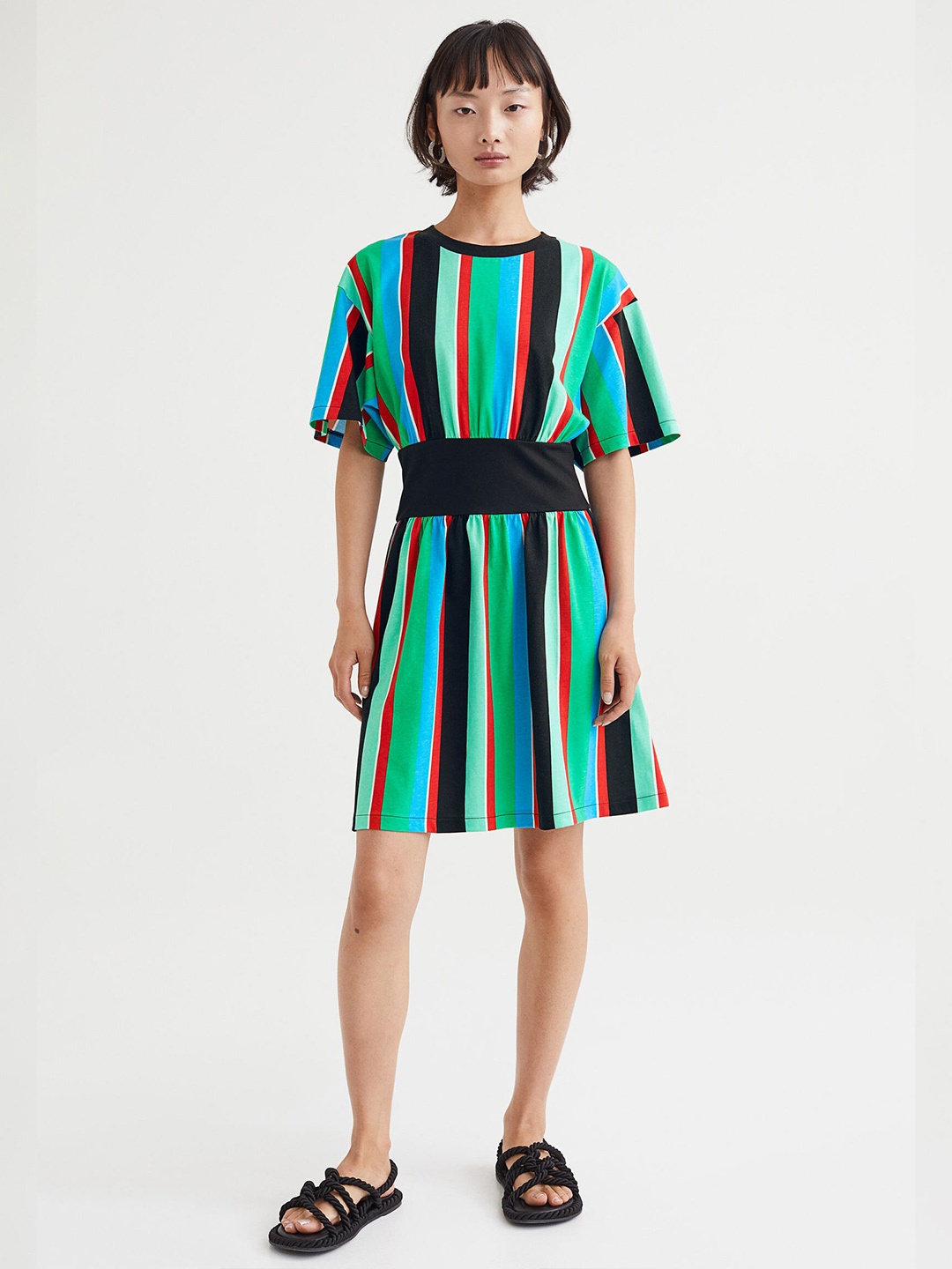 

H&M Women Multicoloured Striped Cotton T-shirt Dress, Multi