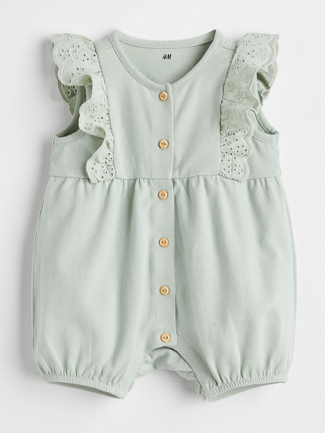 

H&M Girls Green Flounce-Trimmed Romper Suit