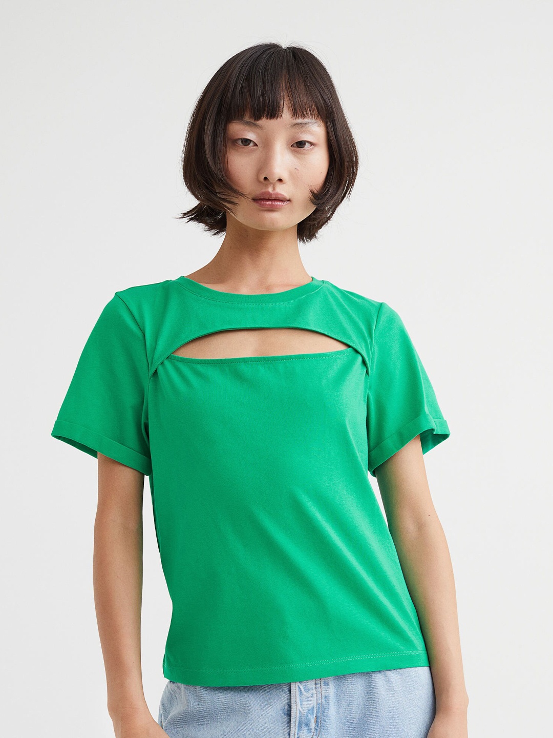 

H&M Green Cut-Out-Detail T-Shirt