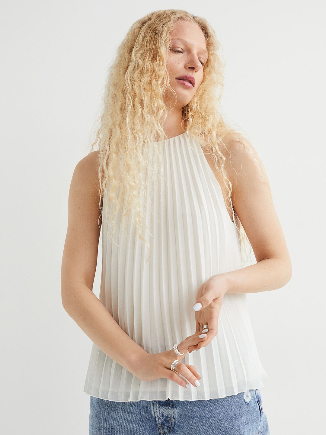 

H&M Women White Pleated Top