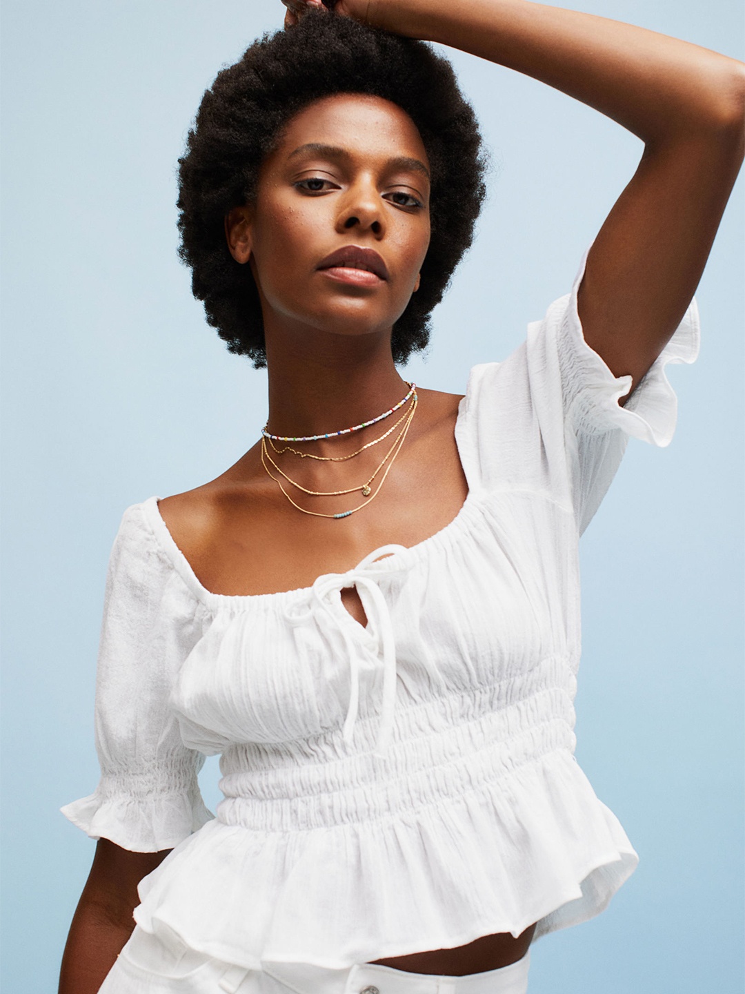 

H&M White Cinched Waist 100% Cotton Crop Top