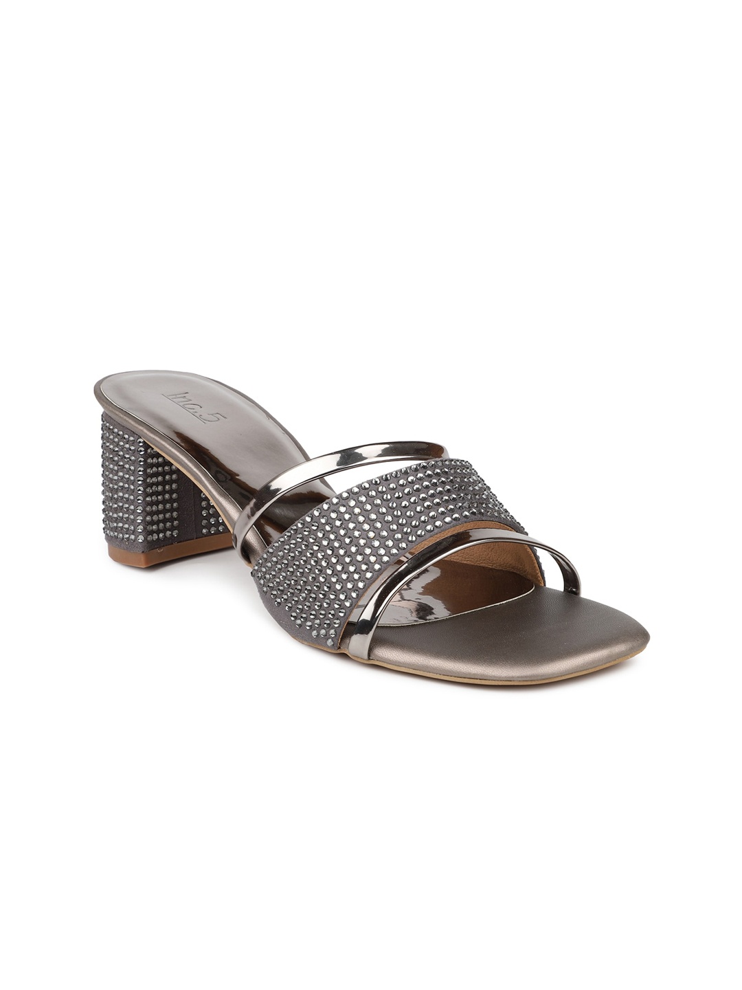 

Inc 5 Women Gunmetal-Toned Embellished Block Heels, Metallic