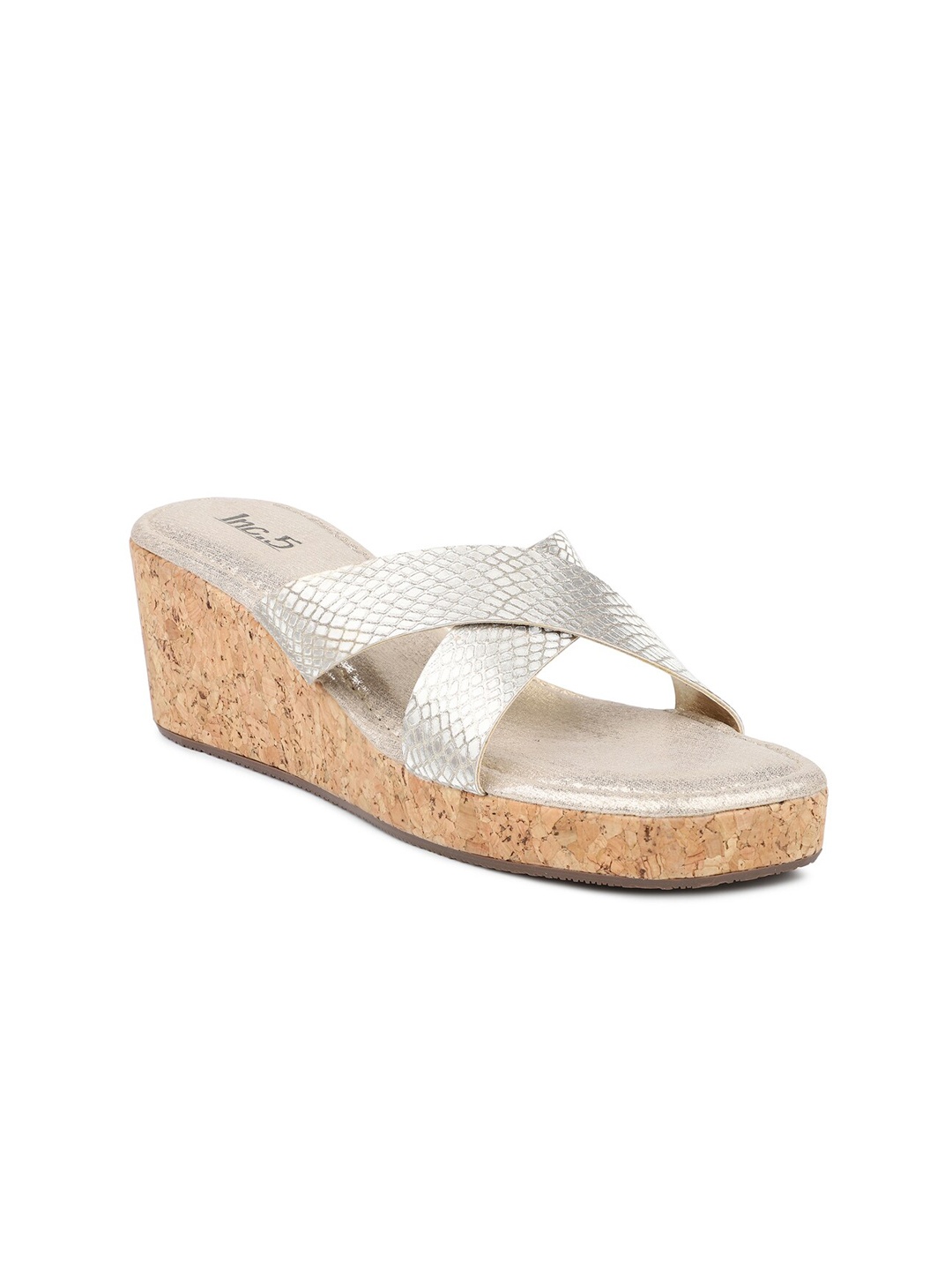 

Inc 5 Women Gold Shimmery Textured Wedge Heels