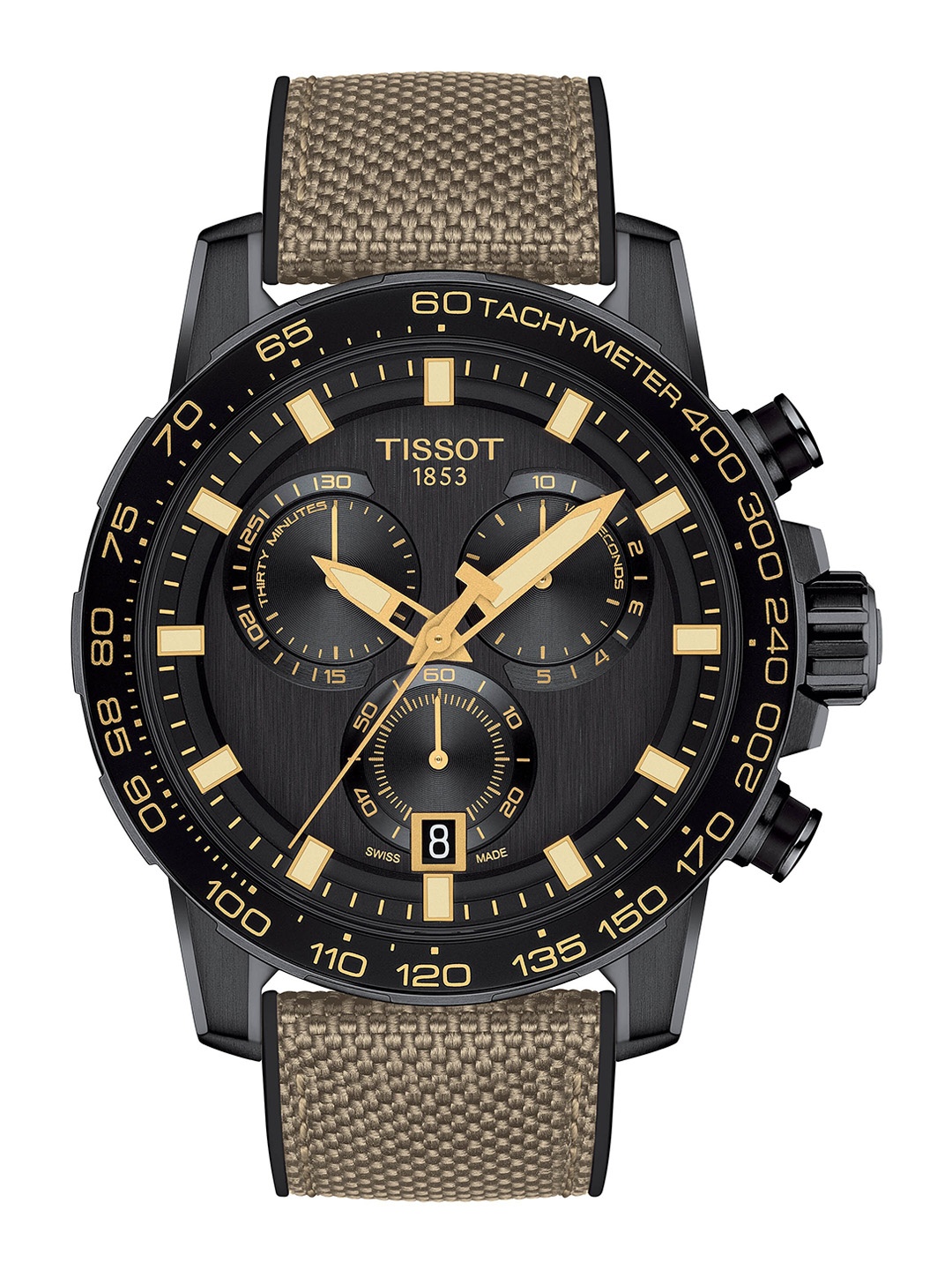 

TISSOT Men Black Dial & Beige Straps Analogue Watch