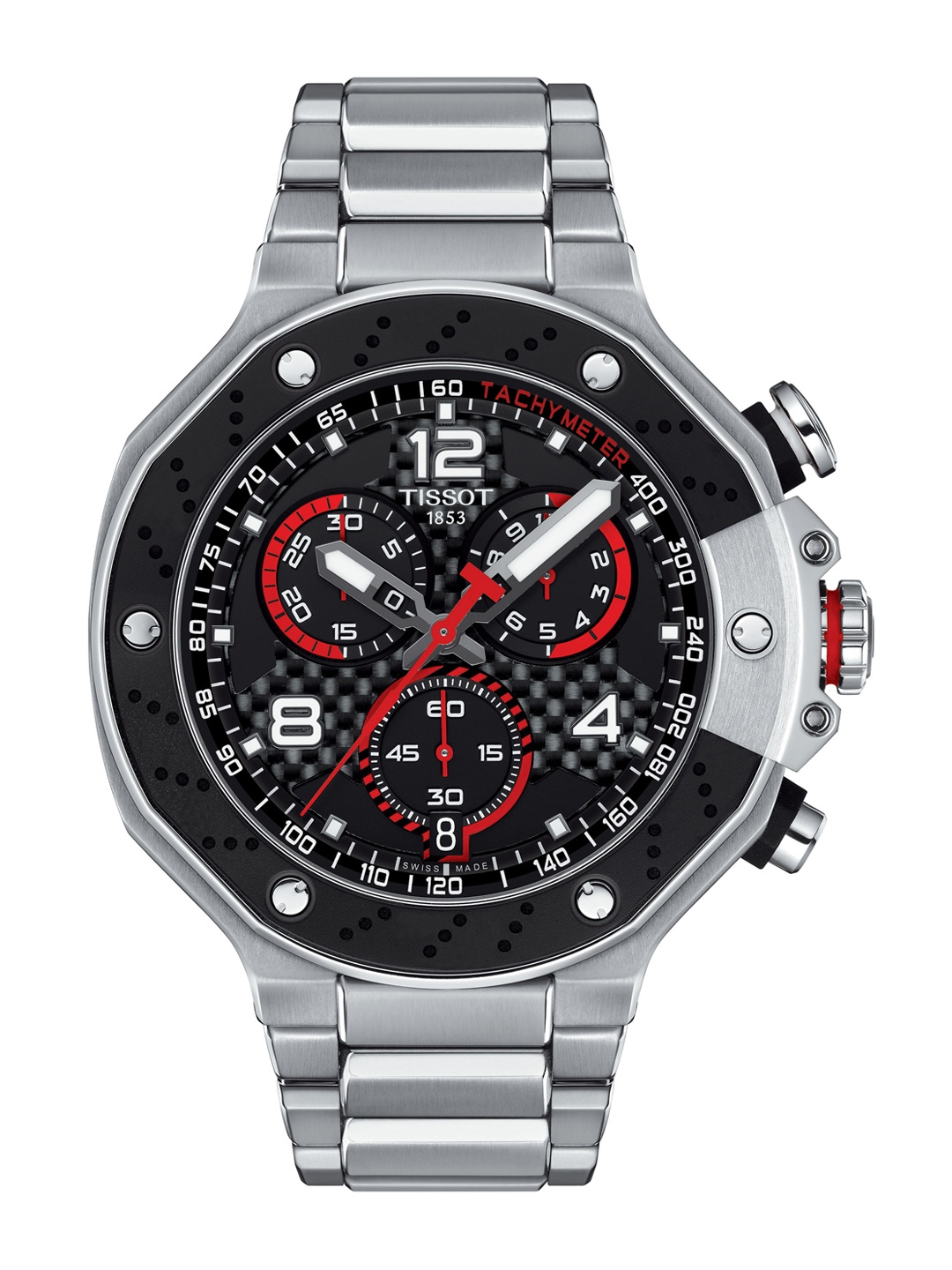 

TISSOT Men Black Printed Dial & Silver Toned Stainless Steel Bracelet Style Straps Analogue Watch