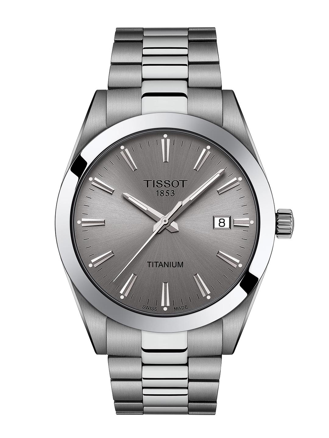 

TISSOT Men Grey Titanium Dial & Silver Toned Bracelet Style Straps Analogue Watch