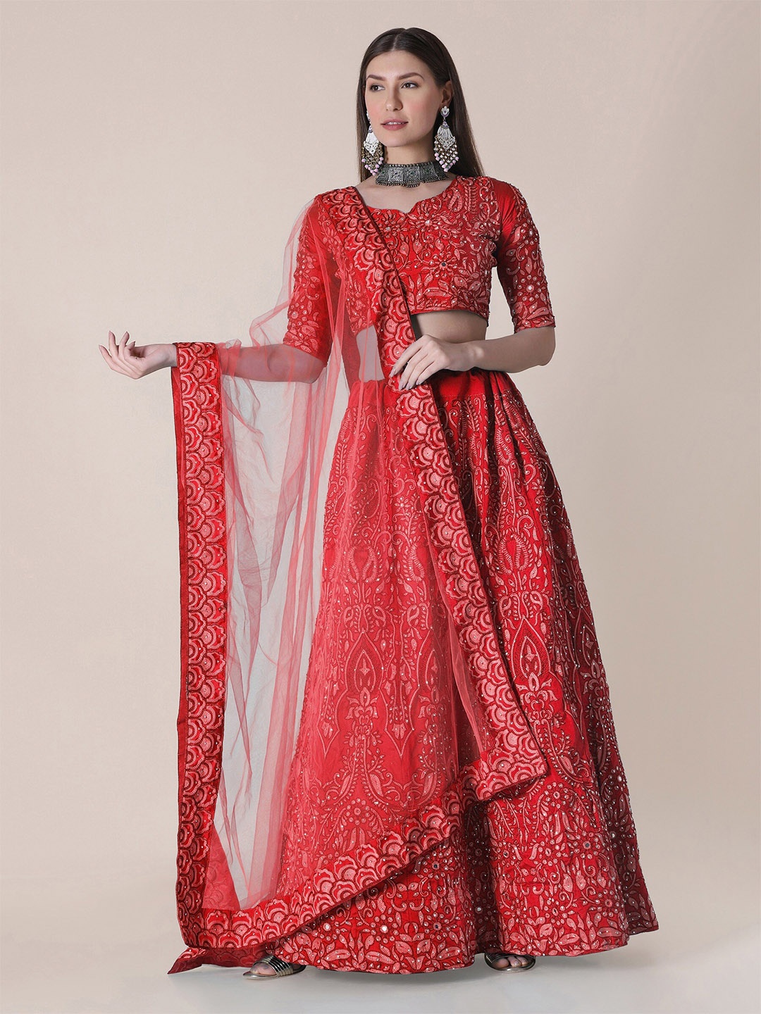 

Atsevam Red & Gold- Embroidered Semi-Stitched Lehenga & Unstitched Blouse Lehenga choli