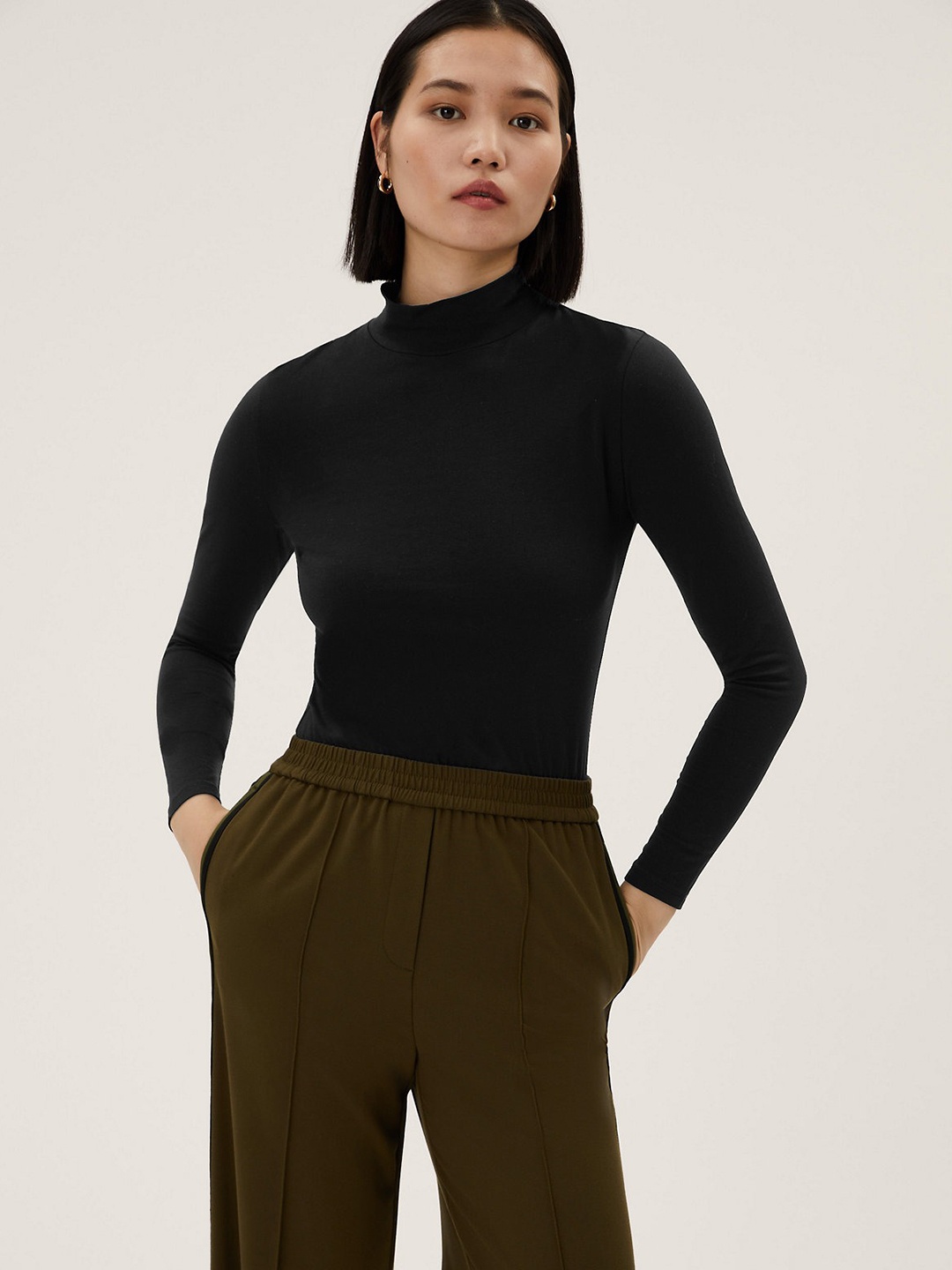 

Marks & Spencer Women Black Colourblocked Polo Collar T-shirt