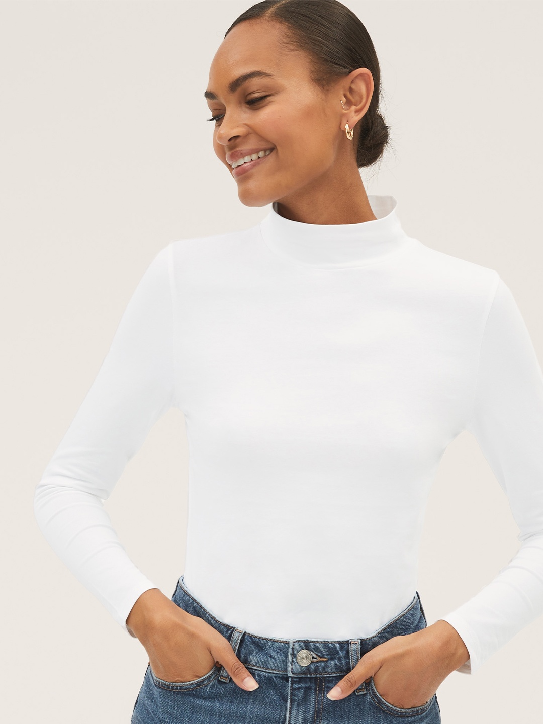 

Marks & Spencer Women White High Neck T-shirt