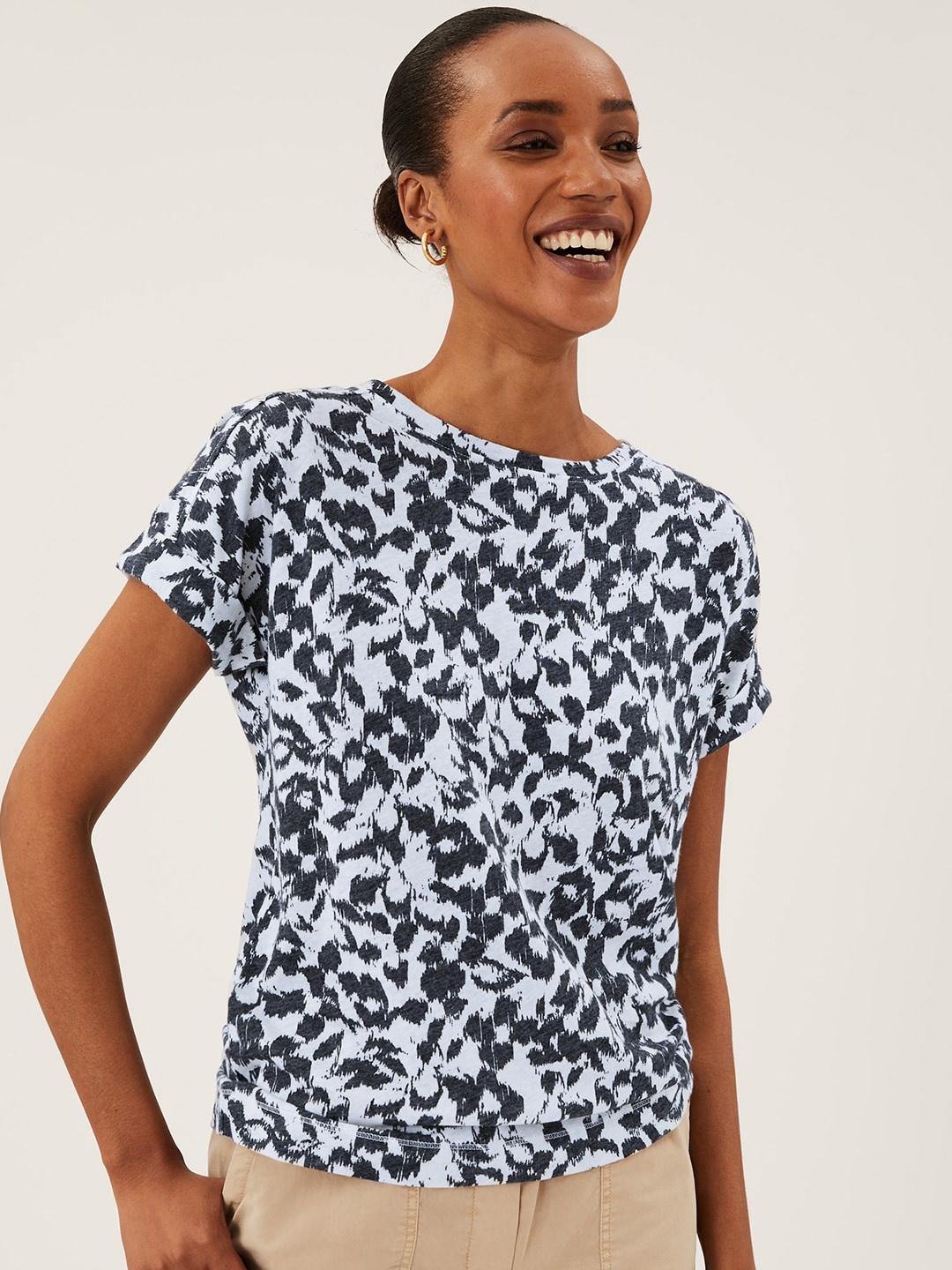 

Marks & Spencer Women Black Printed T-shirt