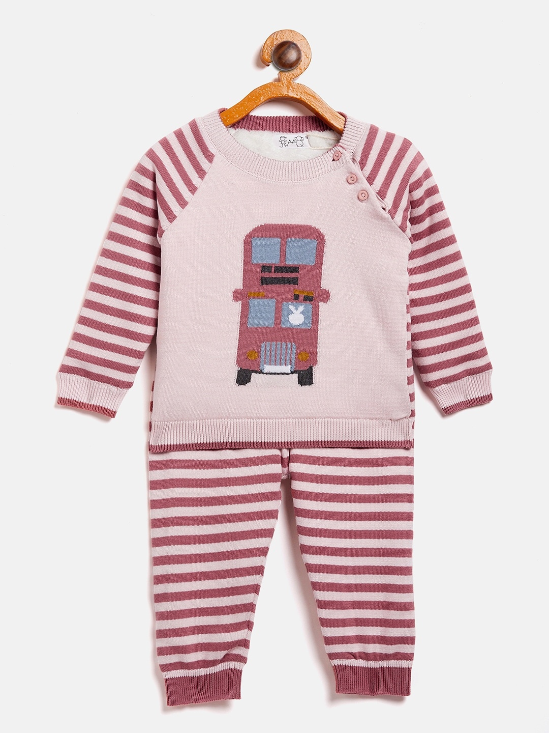 

JWAAQ Girls Pink Striped Top with Trousers