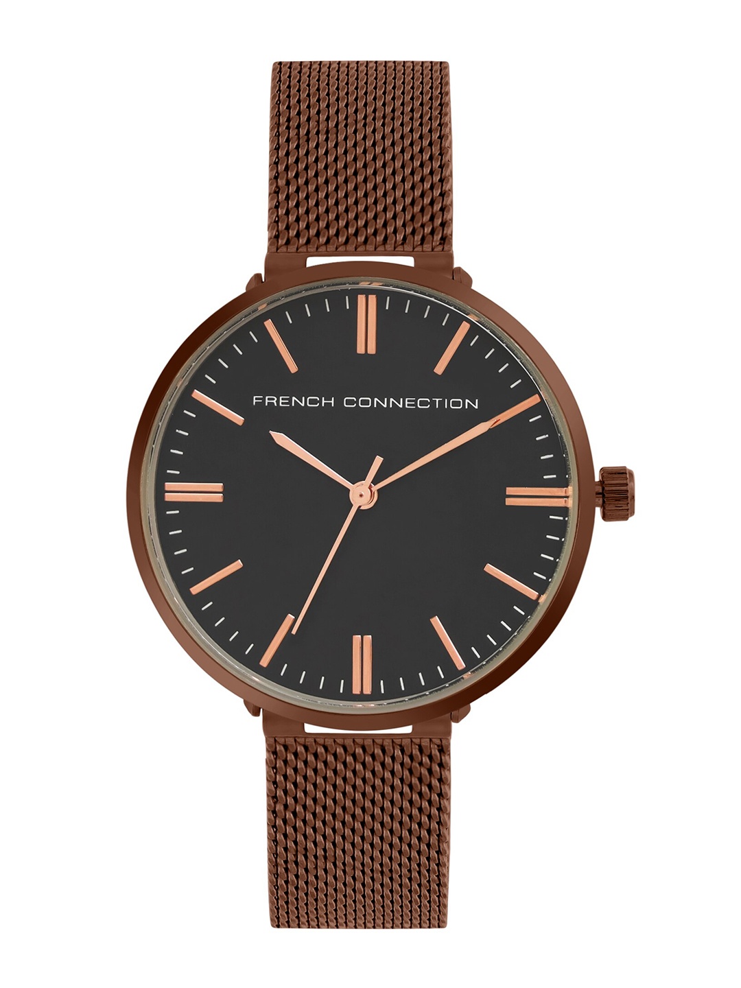 

French Connection Women Black Dial & Brown Stainless Steel Bracelet Style Straps Analogue Watch