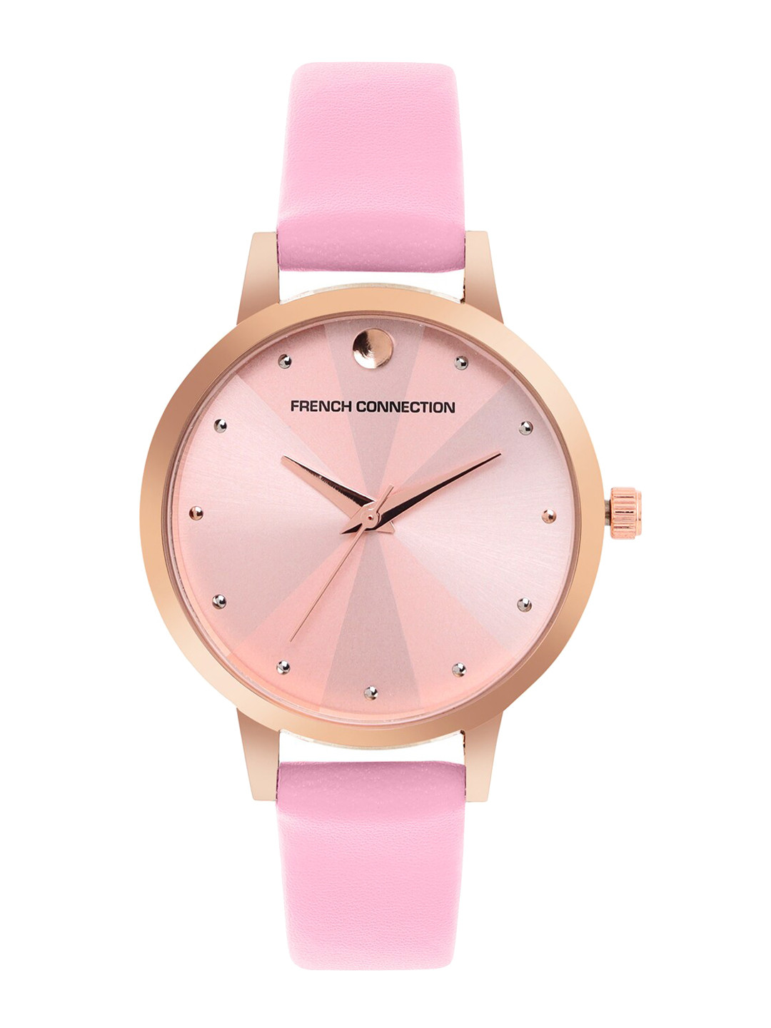 

French Connection Women Pink Embellished Dial & Pink Leather Straps Analogue Watch FCN00017I